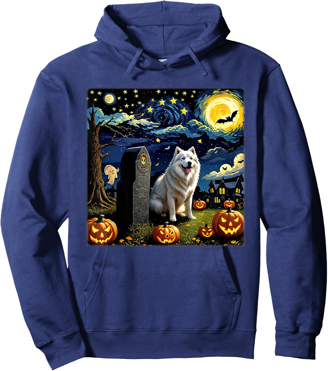 Spooky Halloween Samoyed Dog Starry Night Women Kids Hoodie - Hoodie | Navy