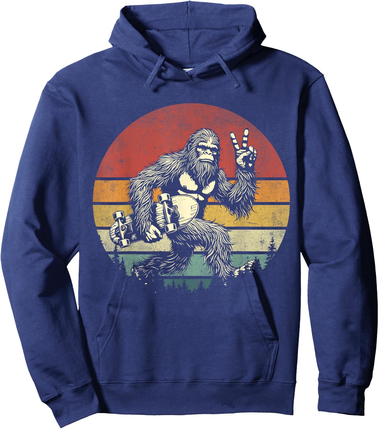 Funny Retro Bigfoot Skater Vintage Sasquatch Skateboarding Hoodie - Hoodie | Navy