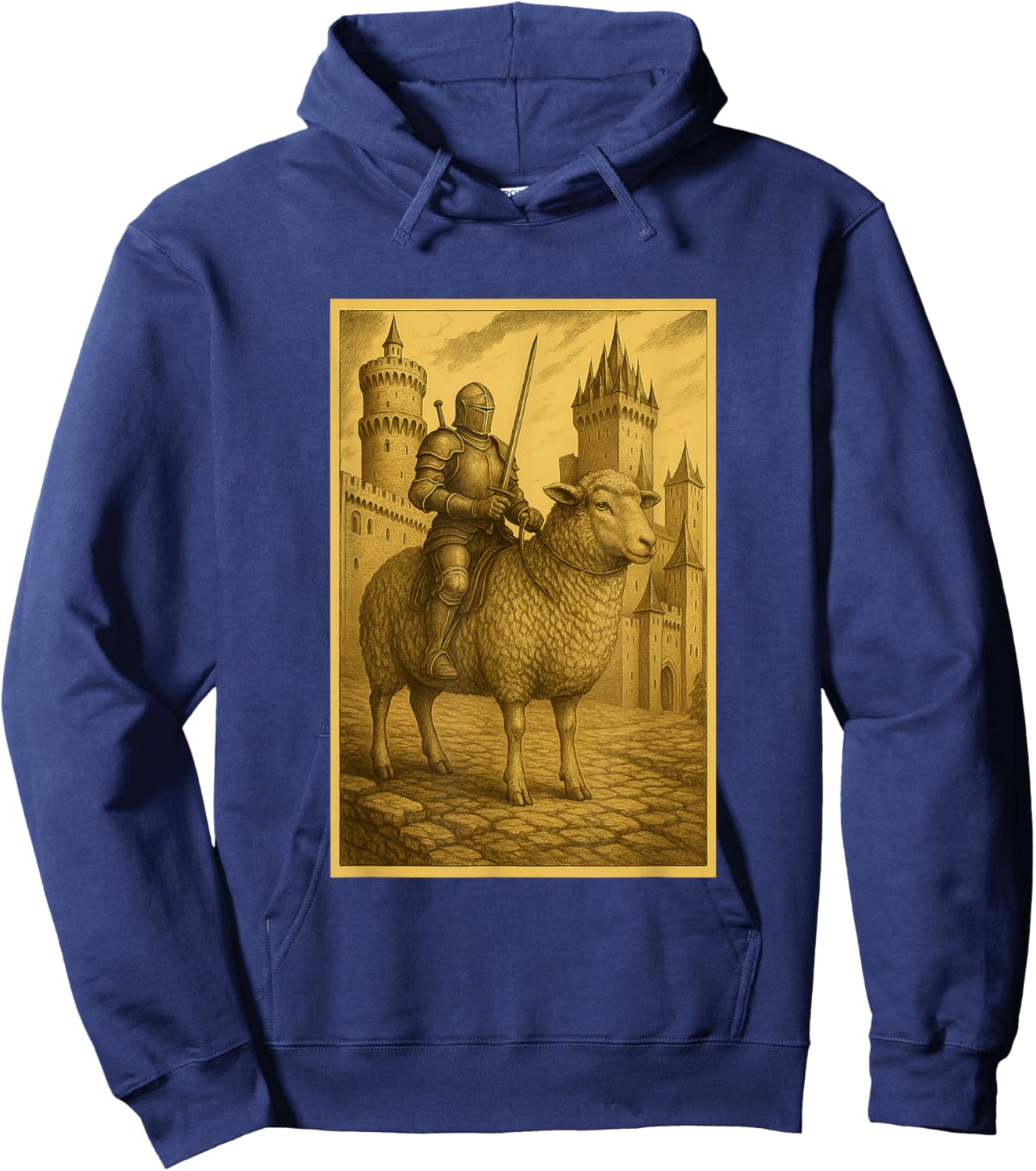 Medieval Knight Riding a Sheep Fantasy Art Surreal Rider Hoodie - Hoodie | Navy