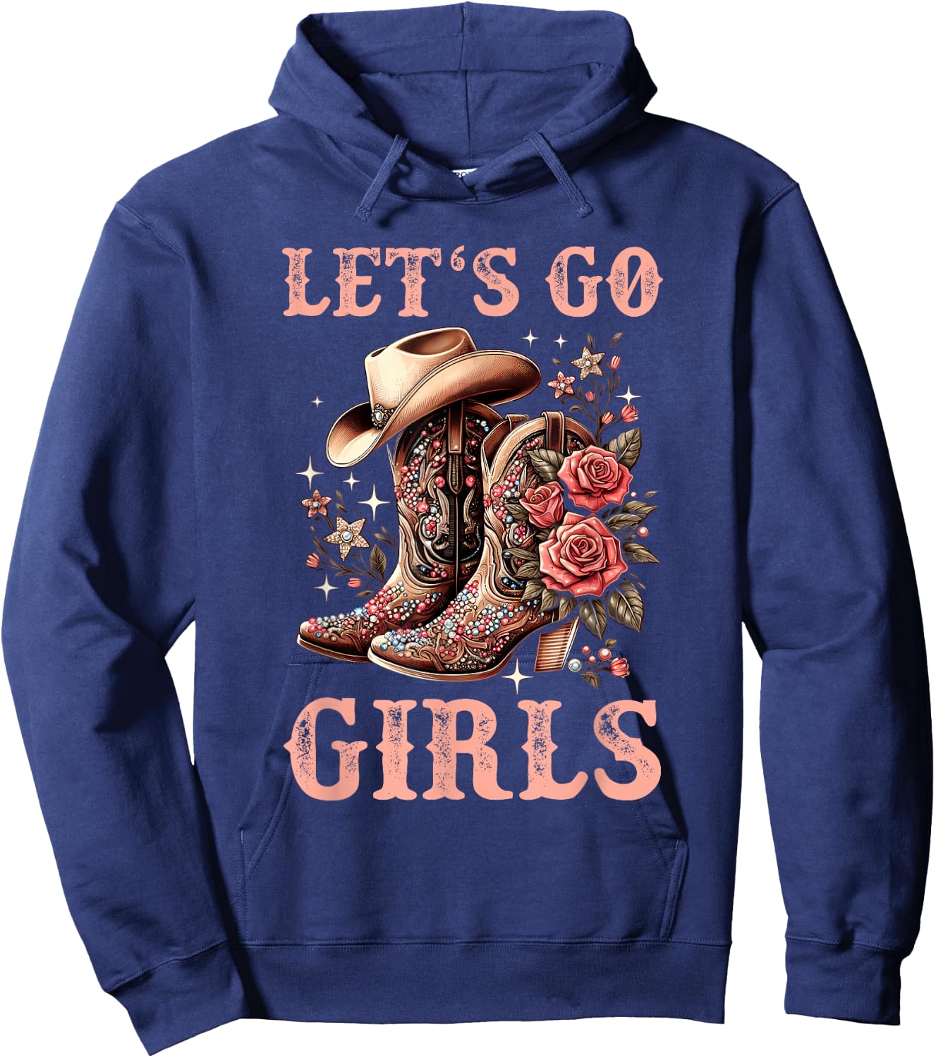Country Girls Rodeo Woman Cowboy Hat Kids Lets Go Girls Hoodie - Hoodie | Navy