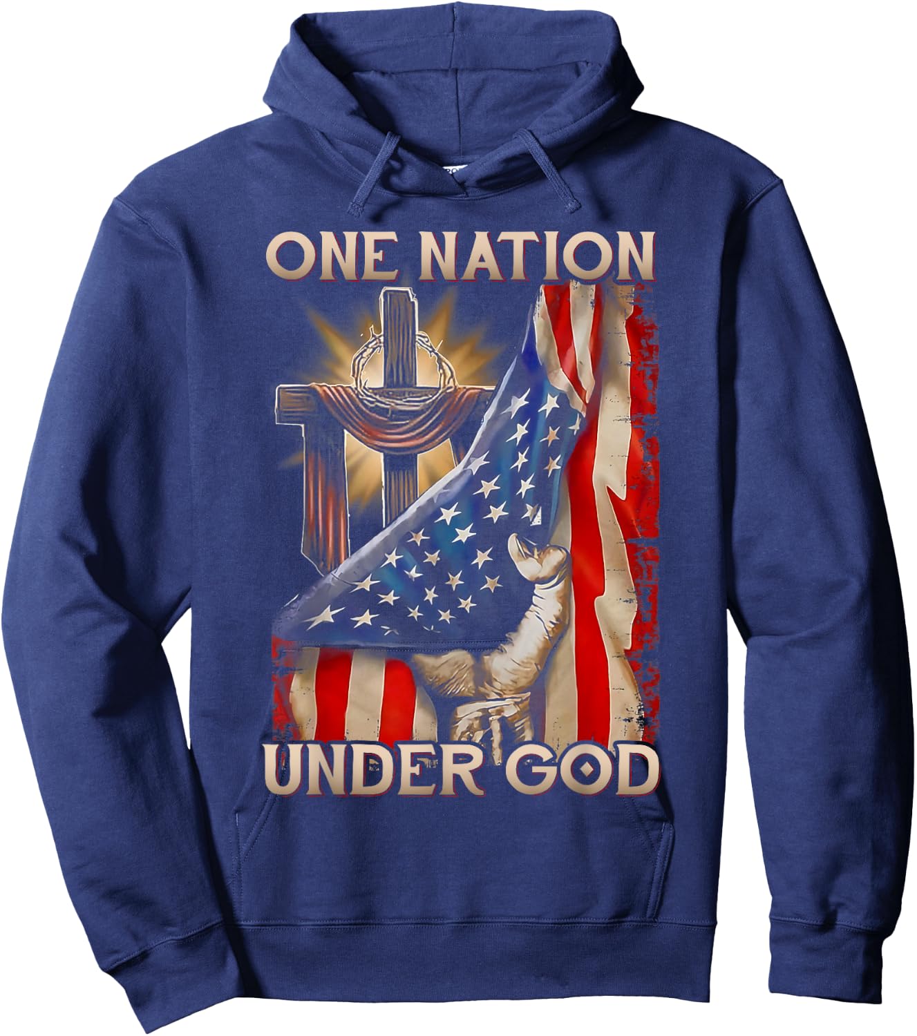 One Nation Under God US Flag 4th Of July Patriotic Christian Hoodie - Hoodie | Navy