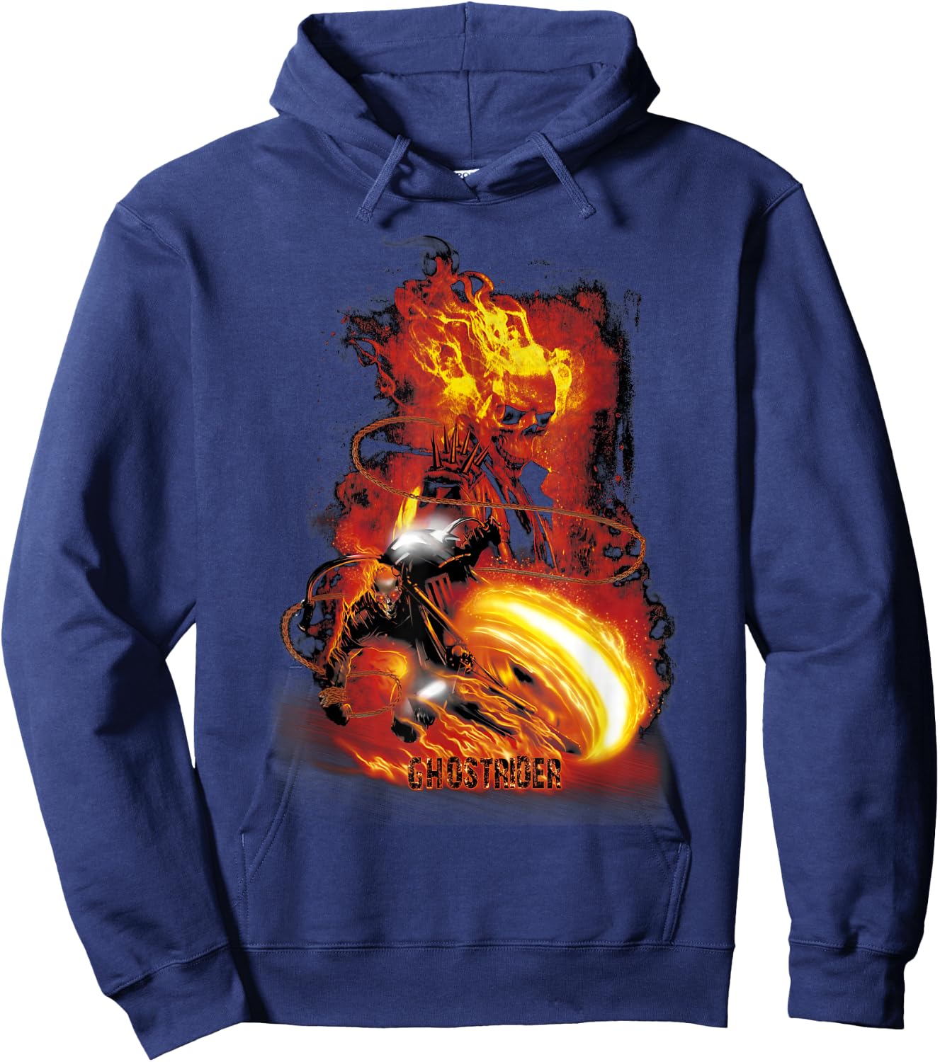 Marvel Ghost Rider Fire & Fury Motorcycle Flames Hoodie - Hoodie | Navy