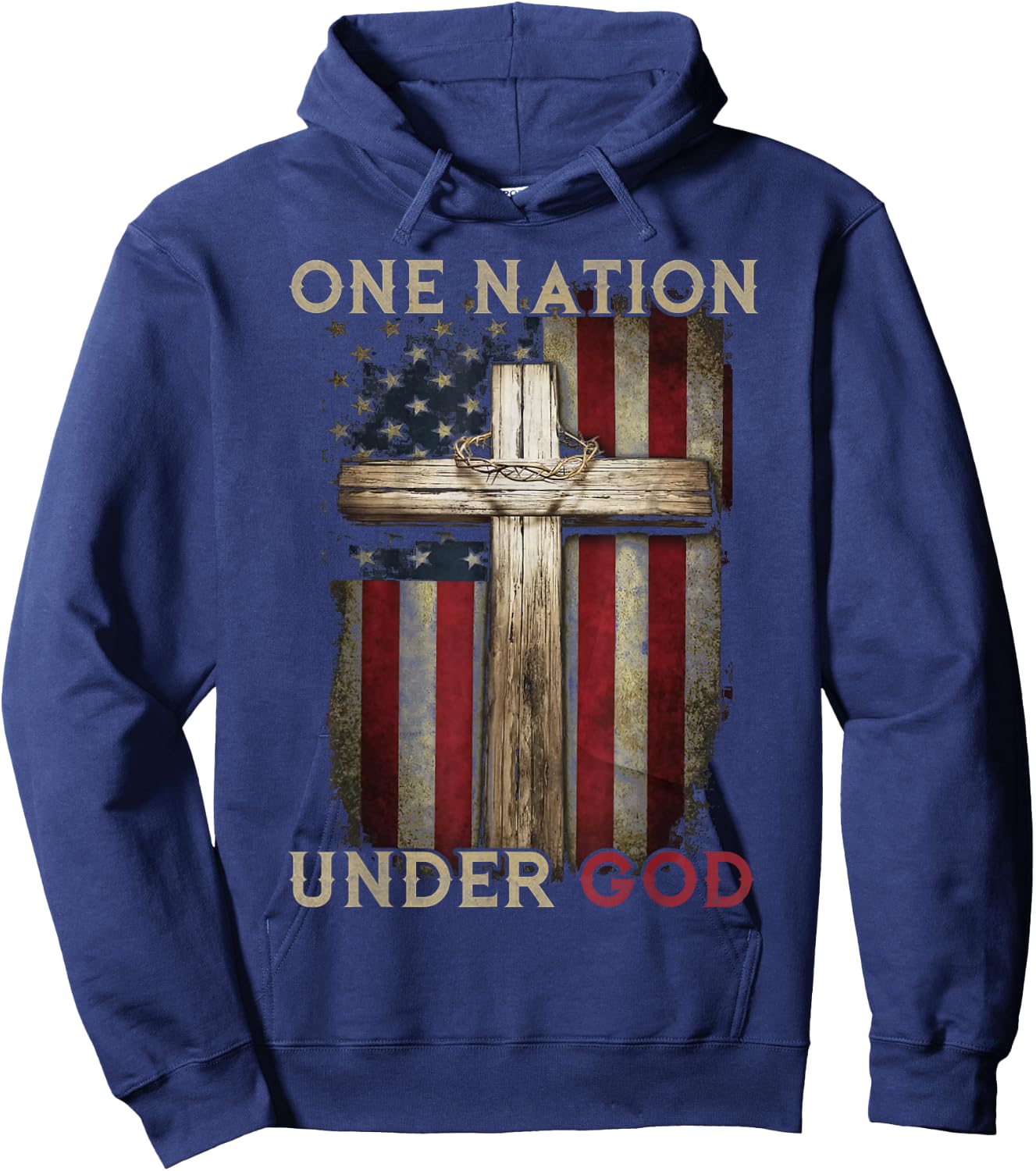 One Nation Under God US Flag 4th Of July Patriotic Christian Hoodie - Hoodie | Navy