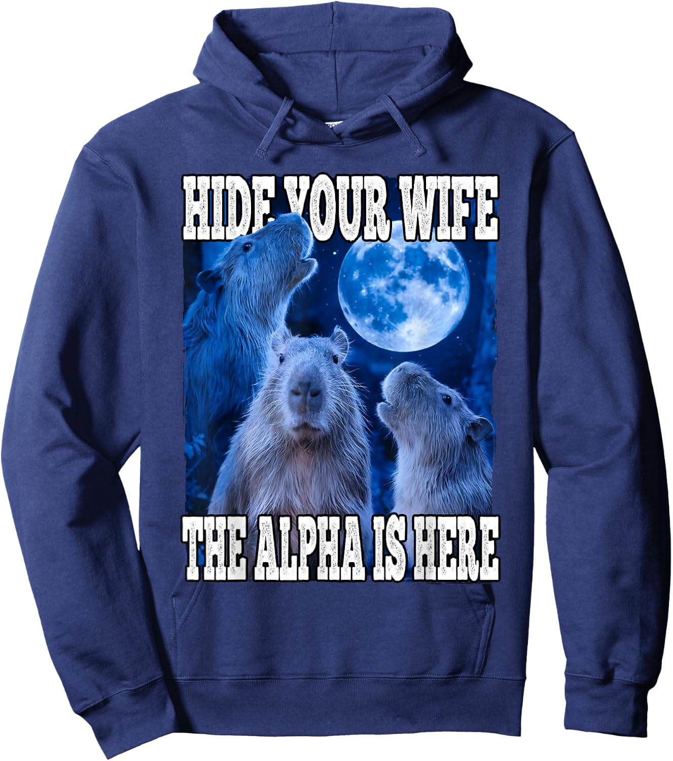 Hide Your Wife The Alpha Is Here Funny Capybara Alpha Meme Hoodie - Hoodie | Navy