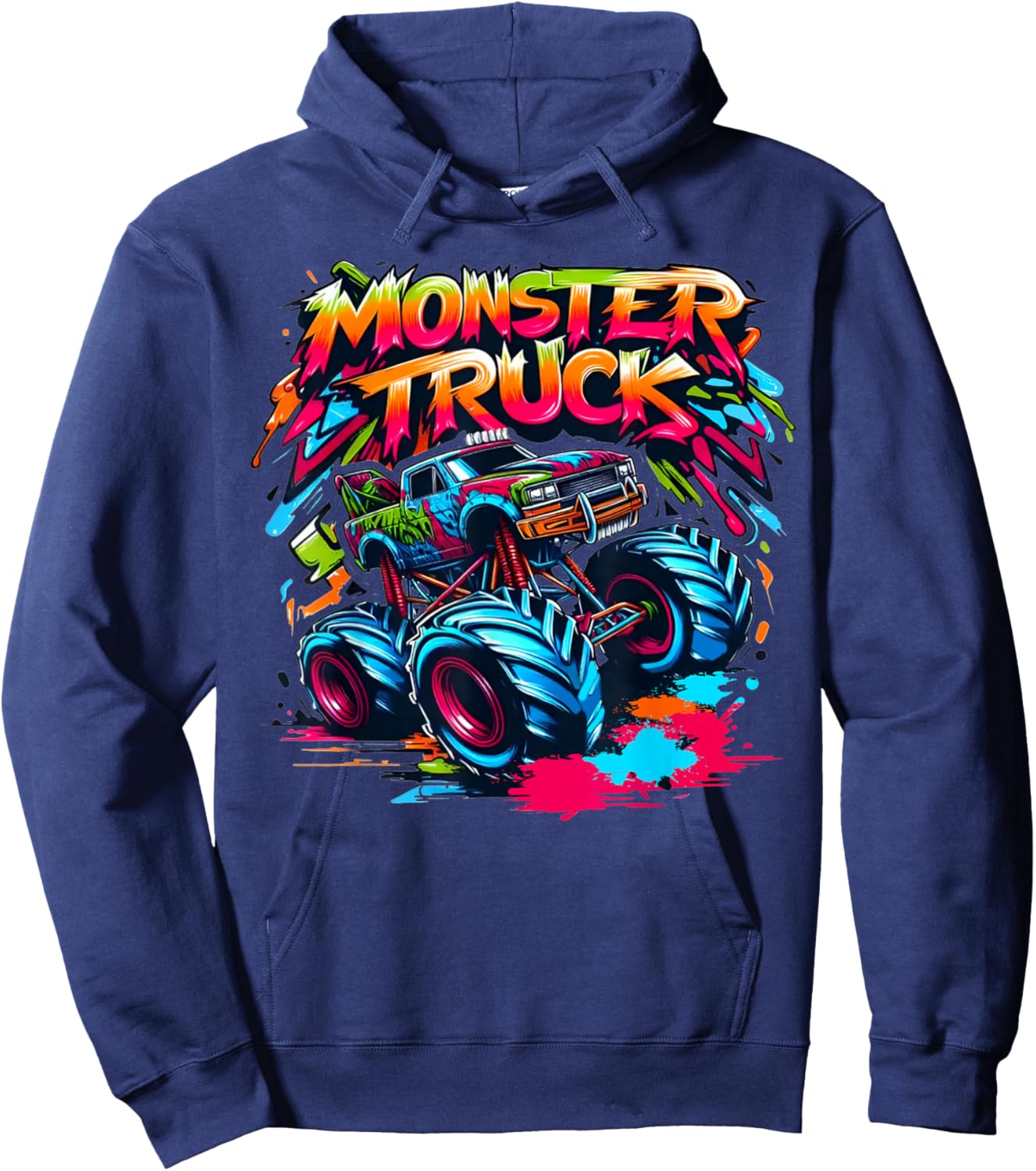Monster Truck Retro Colorful Graffiti Toddlers Youth Adults Hoodie - Hoodie | Navy