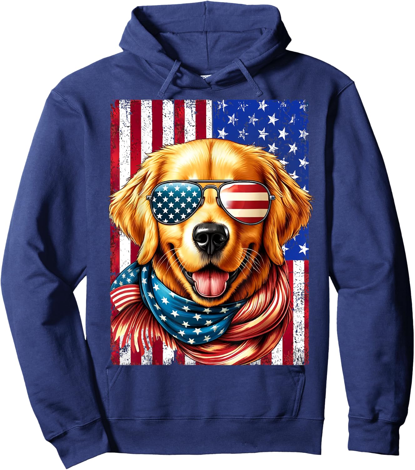 4th of July Golden Retriever American Flag USA Patriotic Dog Hoodie - Hoodie | Navy