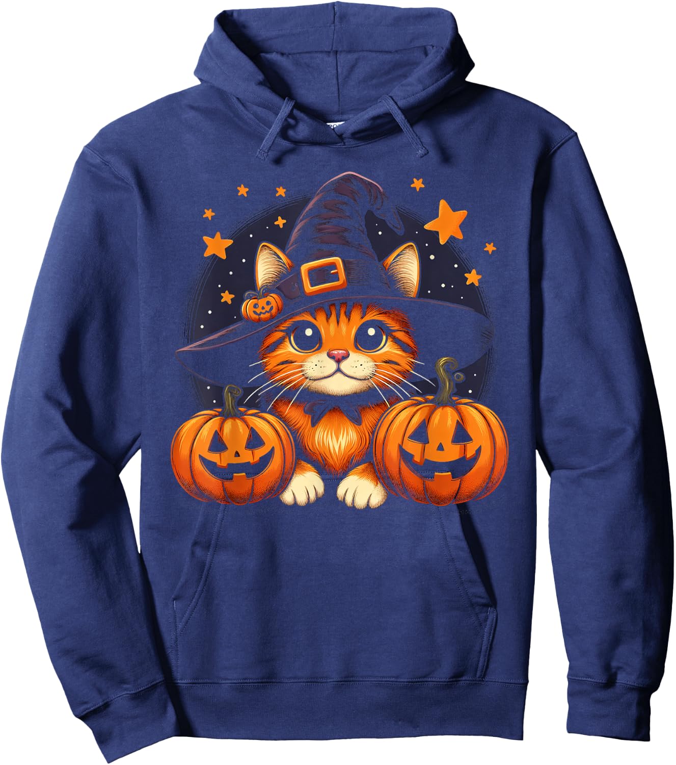 Orange Tabby Cat Halloween Graphic Women Cat Lover Hoodie - Hoodie | Navy