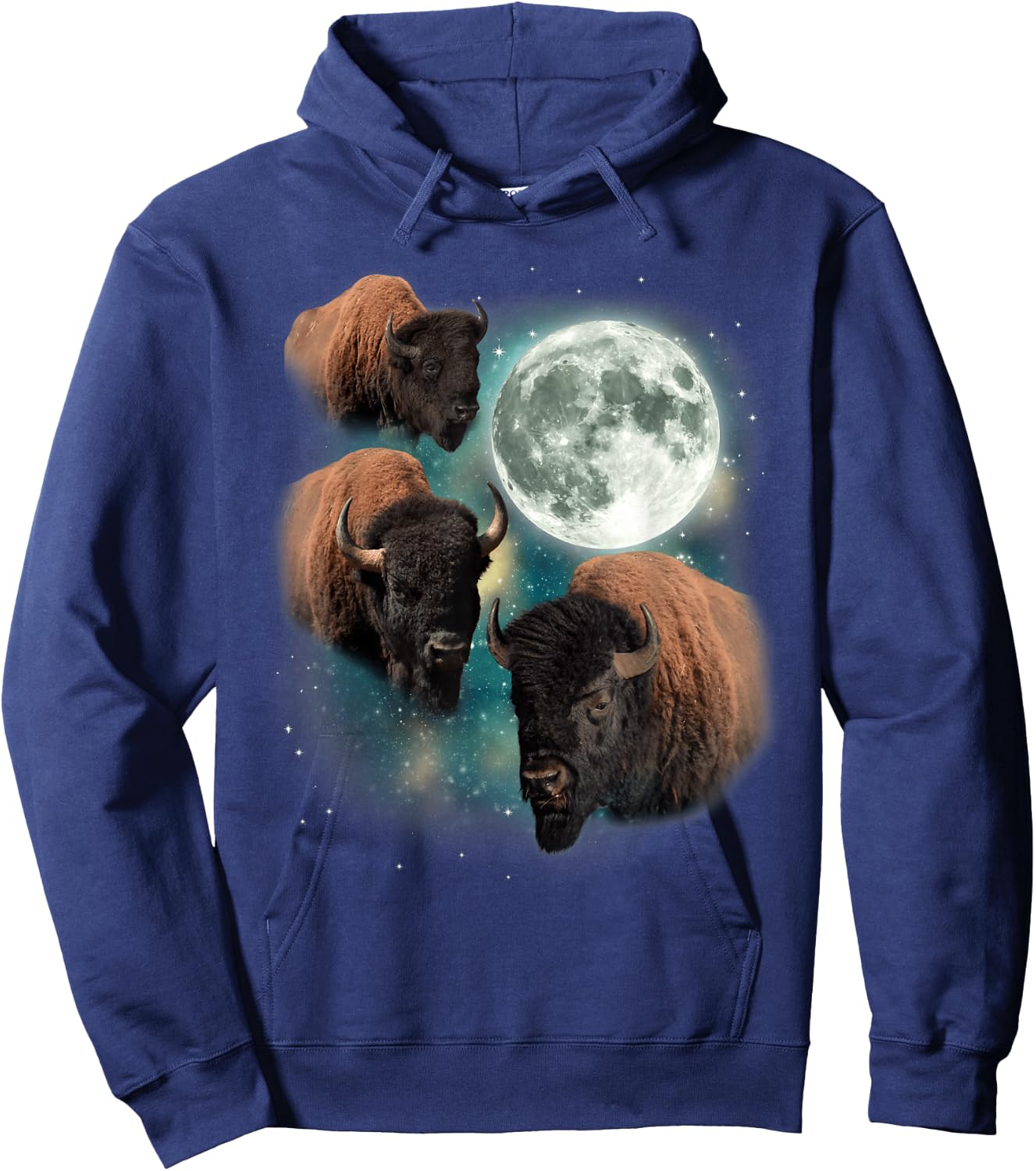 Three Buffalo Moon | 3 Bison Howling Funny Parody Buffalo Hoodie - Hoodie | Navy