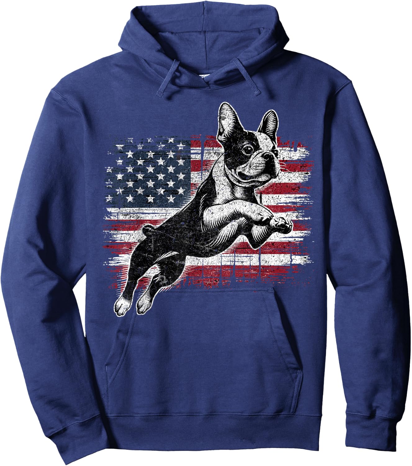 Boston Terrier Dog American Flag 4th of July Patriotic Puppy Hoodie - Hoodie | Navy