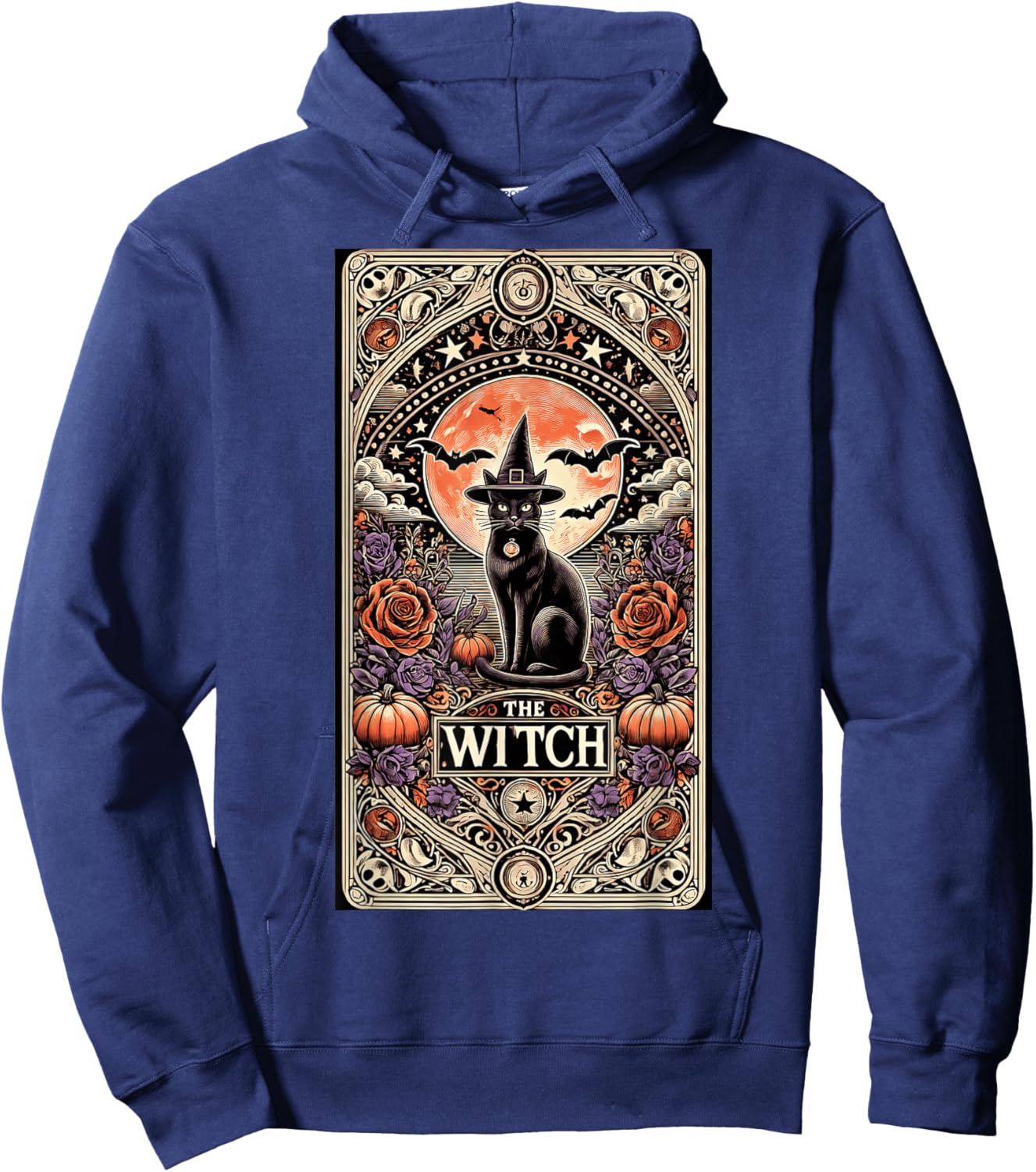 Vintage Gothic The Witch Black Cat Tarot Card Halloween 2024 Hoodie - Hoodie | Navy