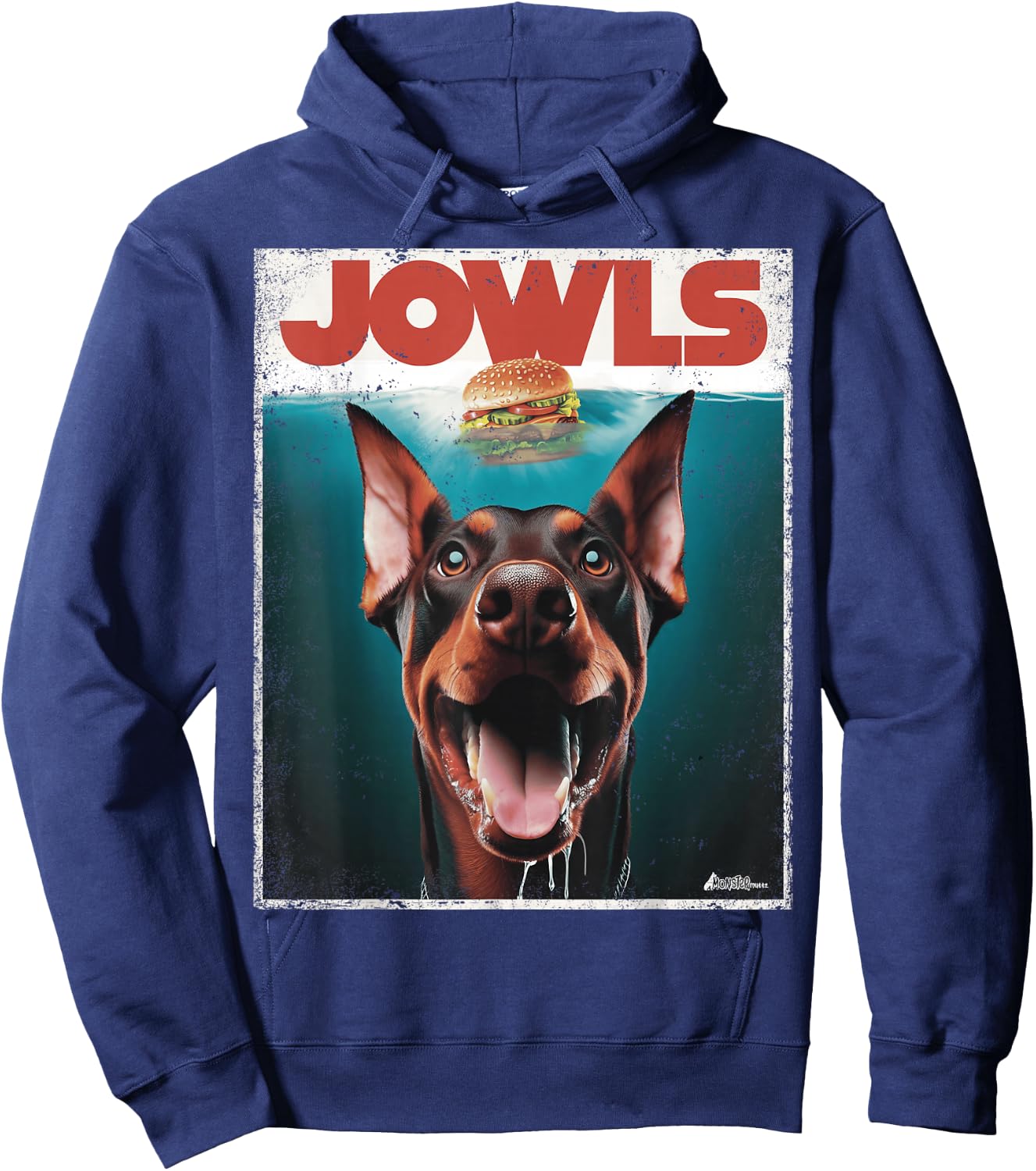 MonsterMuttz Funny Doberman Jowls Top Drooling Dobie Fur -Adults Black Small Hoodie - Hoodie | Navy