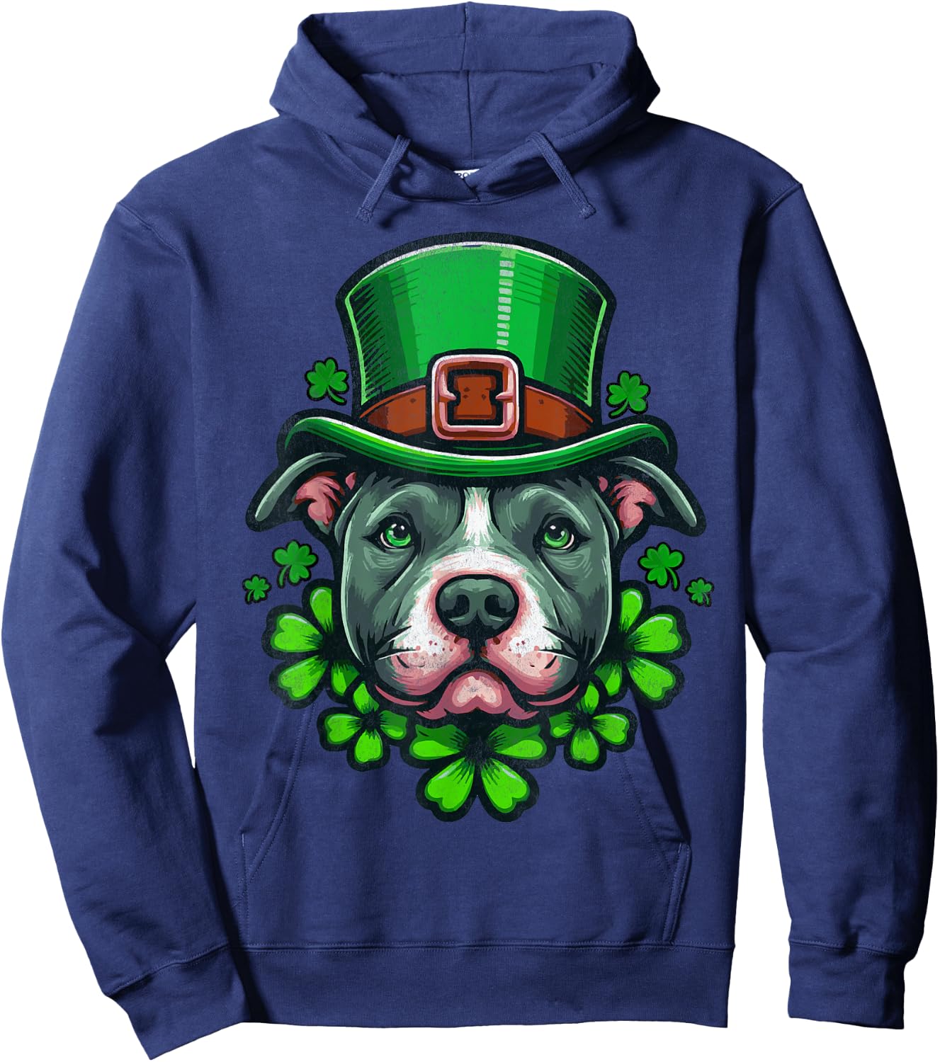 Funny Irish Pitbull Dog Shamrock St.Patrick's Day Hoodie - Hoodie | Navy