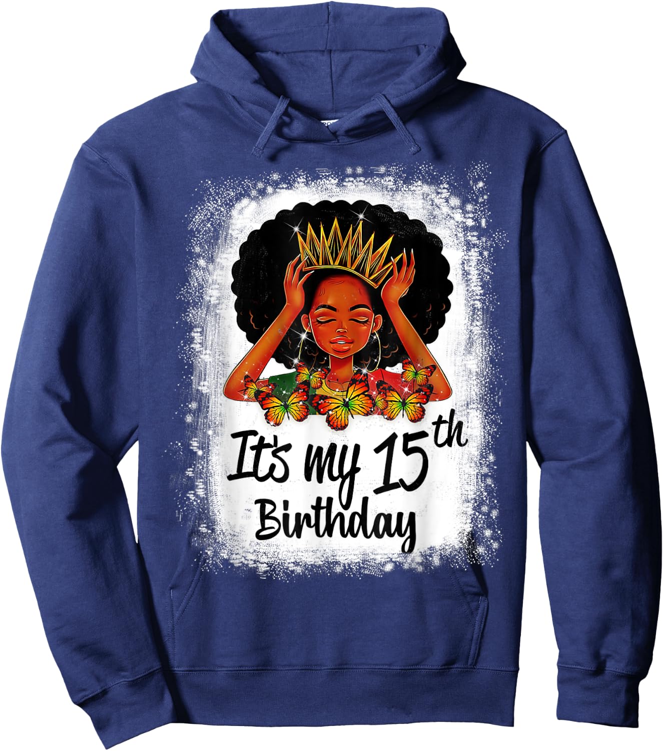 15 Years Old Black Melanin Women Girl It's My 15th Birthday Hoodie - Hoodie | Navy