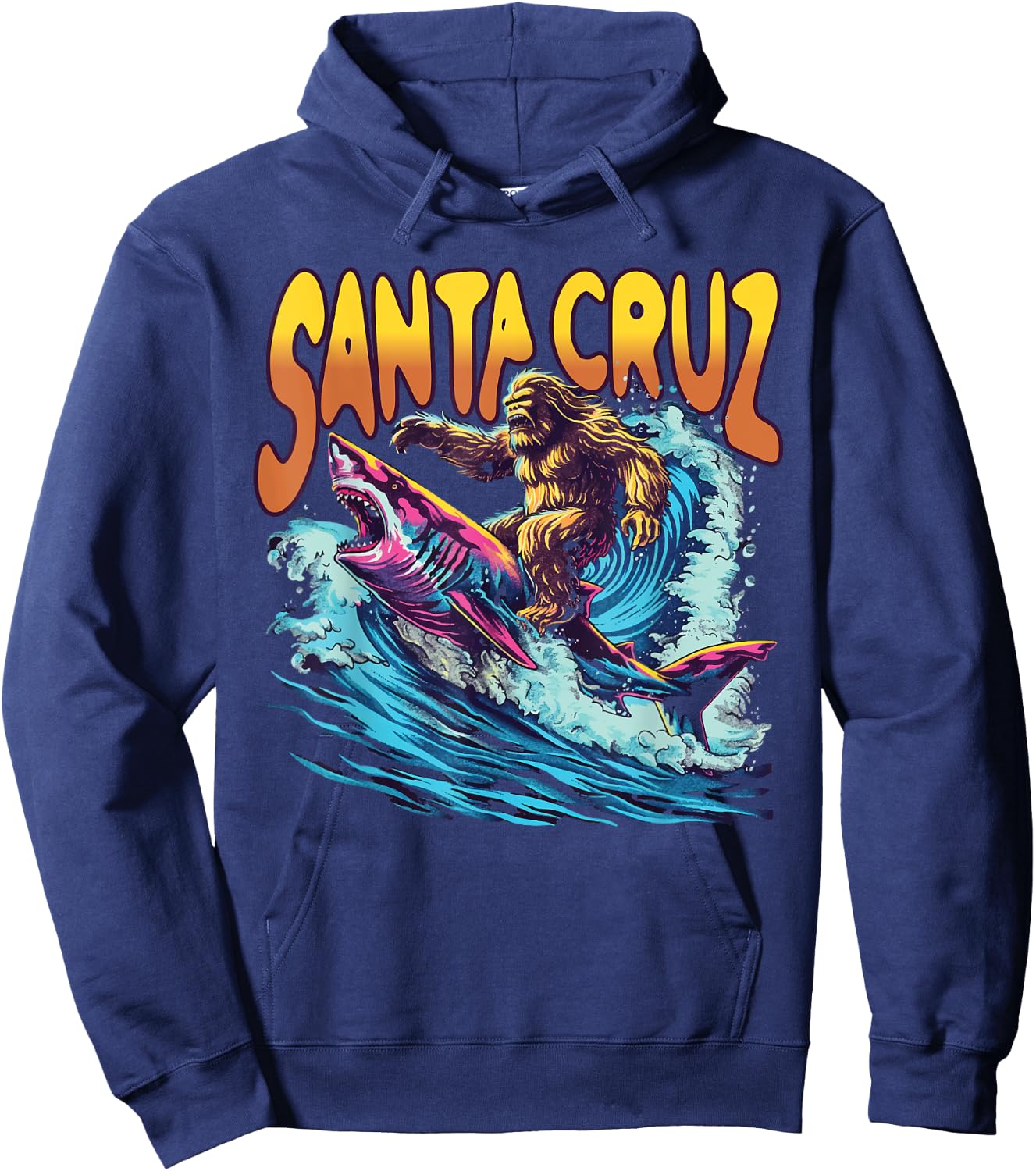 Santa Cruz California Summer Surfing Bigfoot Shark Men Women Kids Hoodie - Hoodie | Navy