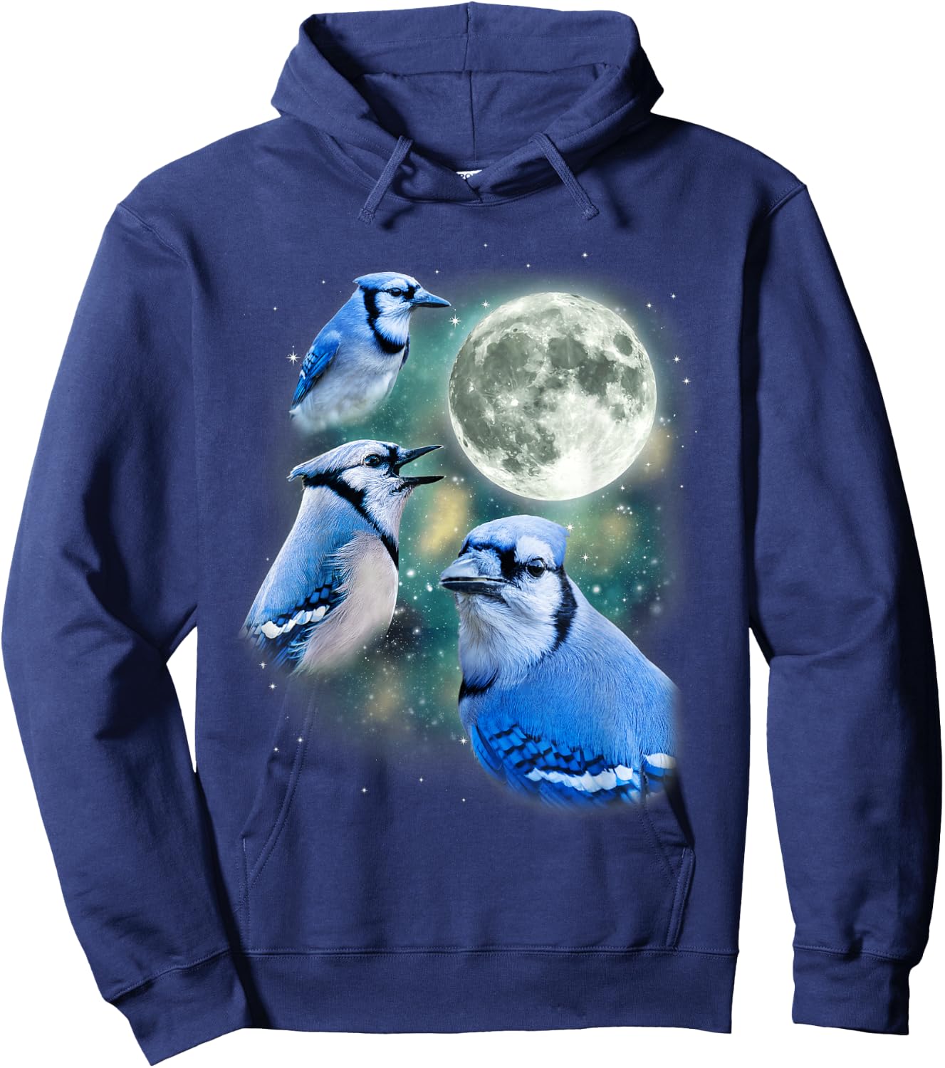 Three Blue Jay Moon Avian Wildlife Birdwatching Bird Lover Hoodie - Hoodie | Navy