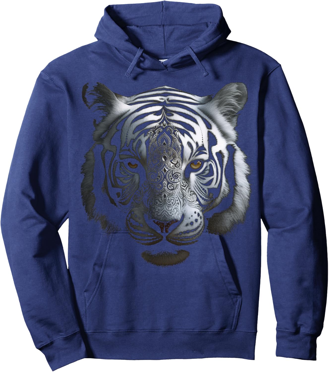 White Tiger Artwork - Mandala Animal Art Tiger Hoodie - Hoodie | Navy