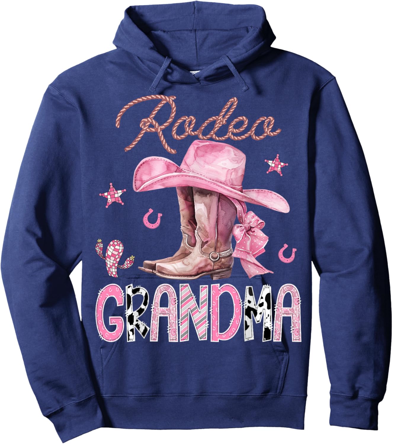Rodeo Grandma Pink Boots Coquette CowGirl Birthday Party Hoodie - Hoodie | Navy