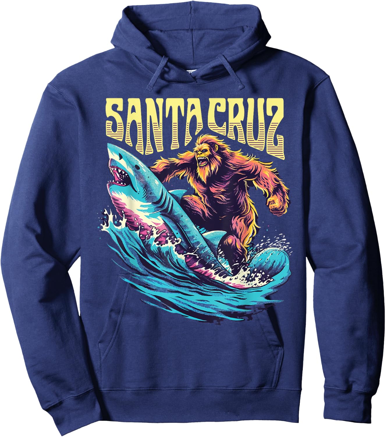 Santa Cruz California Summer Surfing Bigfoot Shark Women Kids Hoodie - Hoodie | Navy