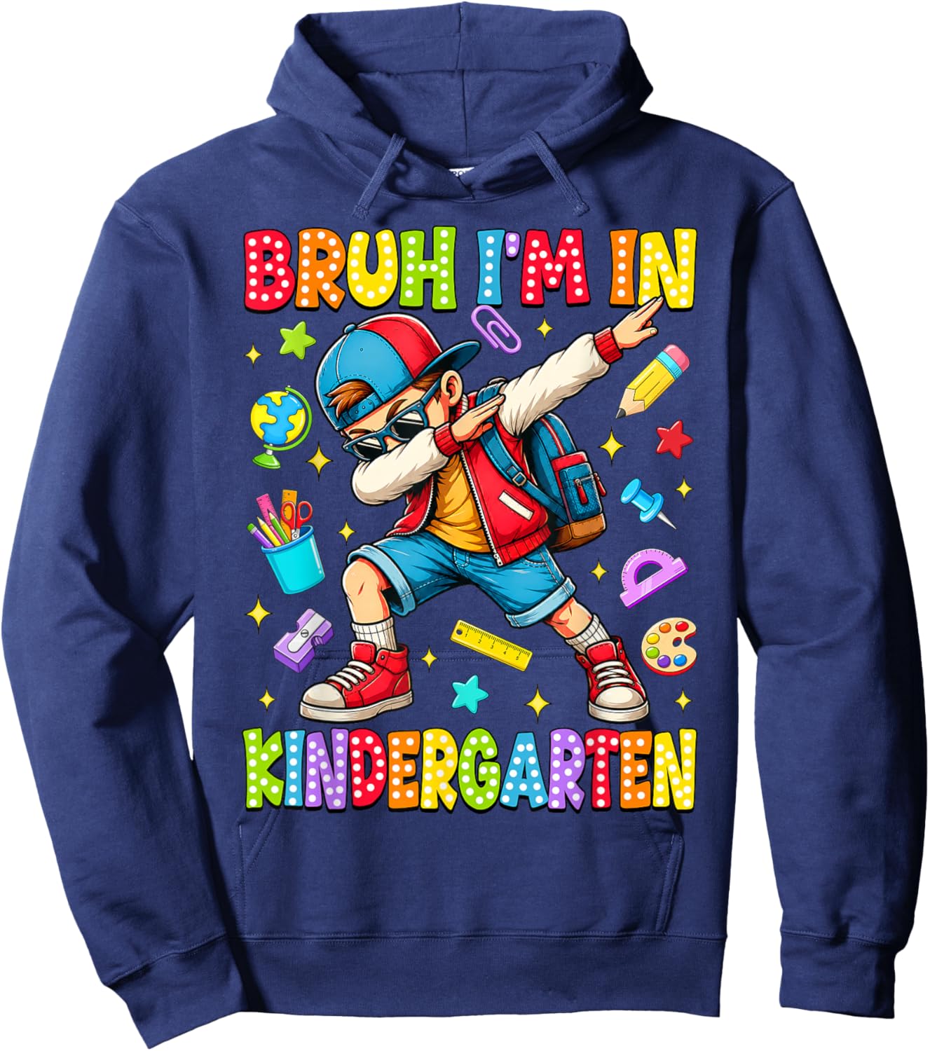 Bruh I'm in Kindergarten Dabbing Boy Student Back to School Hoodie - Hoodie | Navy