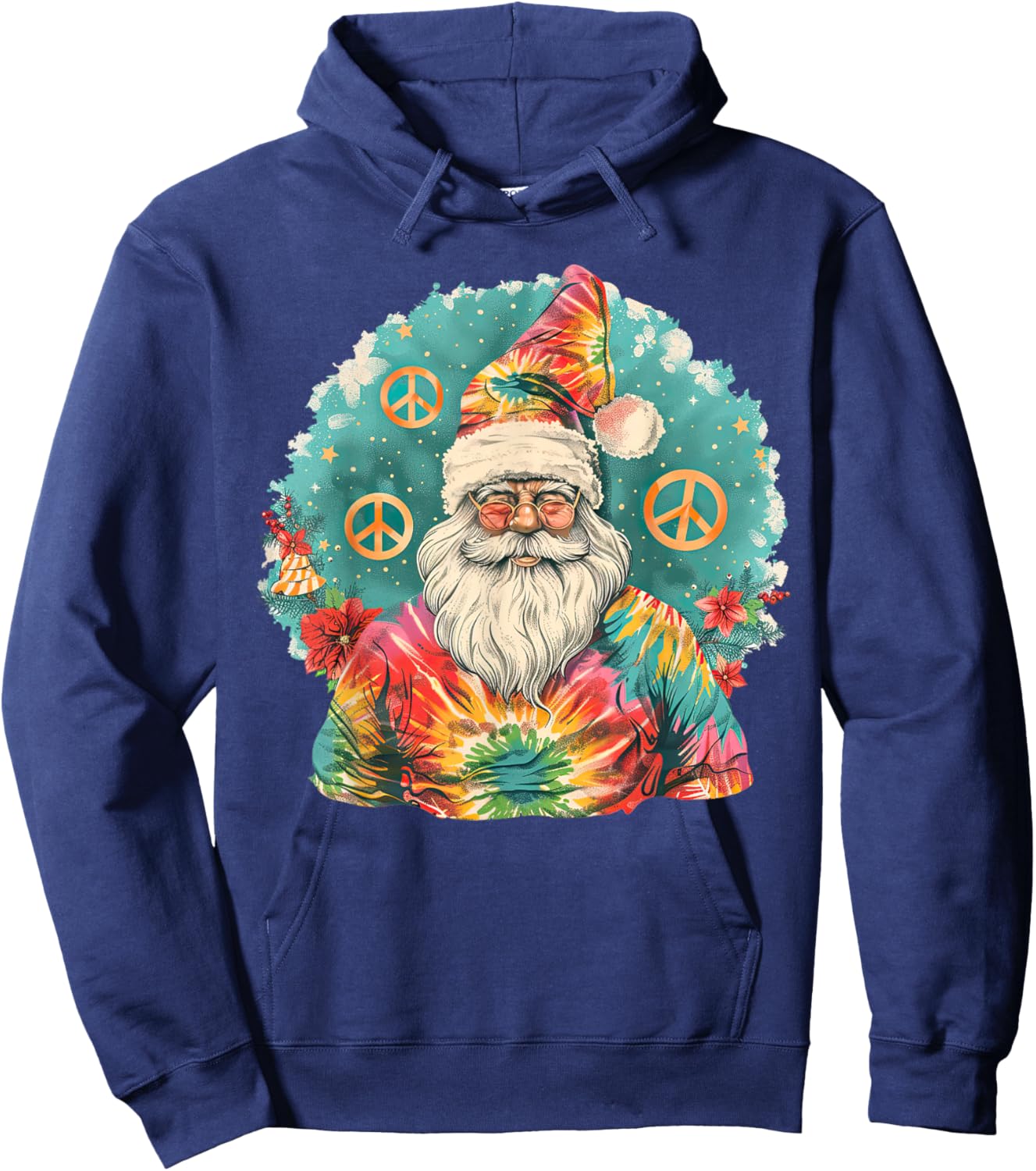 Gypsy Hippie Santa Vintage Groove Tie Dye Christmas Hoodie - Hoodie | Navy