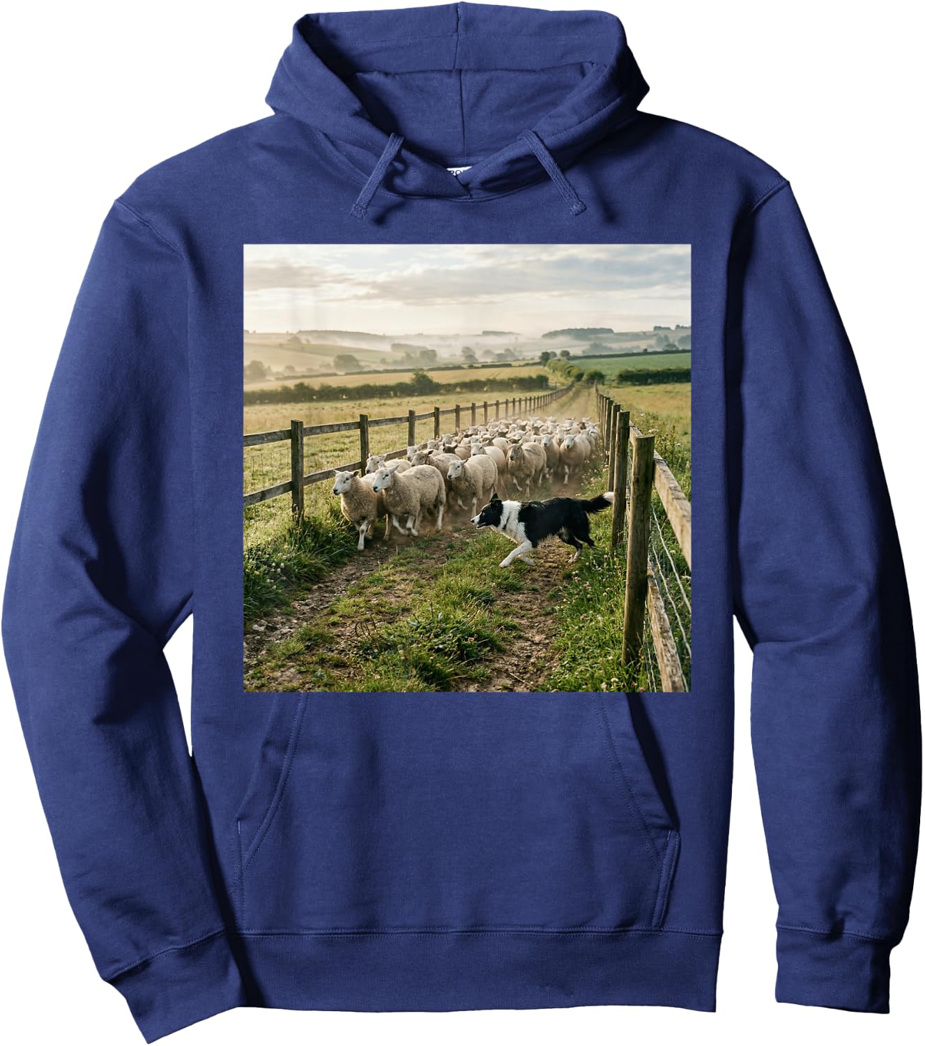 Border Collie Herding Sheep Countryside Farm Scene Hoodie - Hoodie | Navy