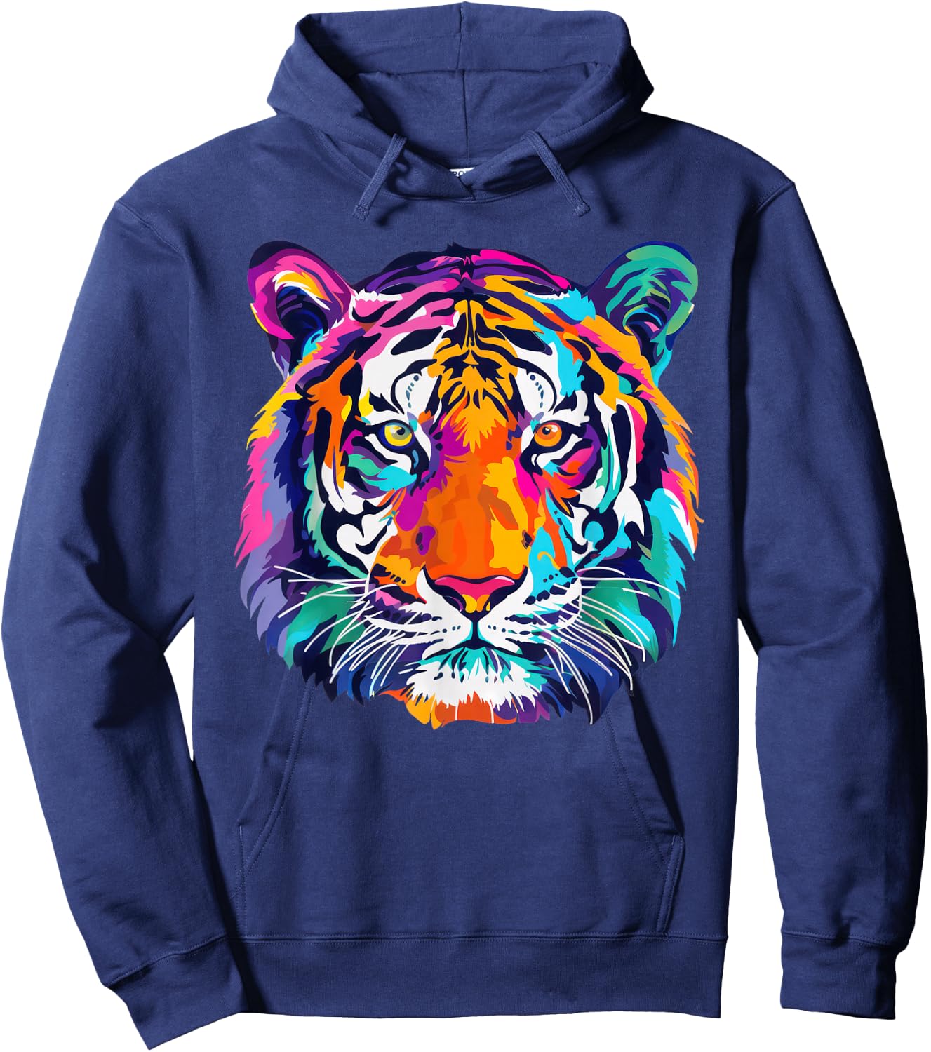 tigerco. Colorful Tiger Graphic , Black, Small, Short Sleeve, Classic Fit Hoodie - Hoodie | Navy