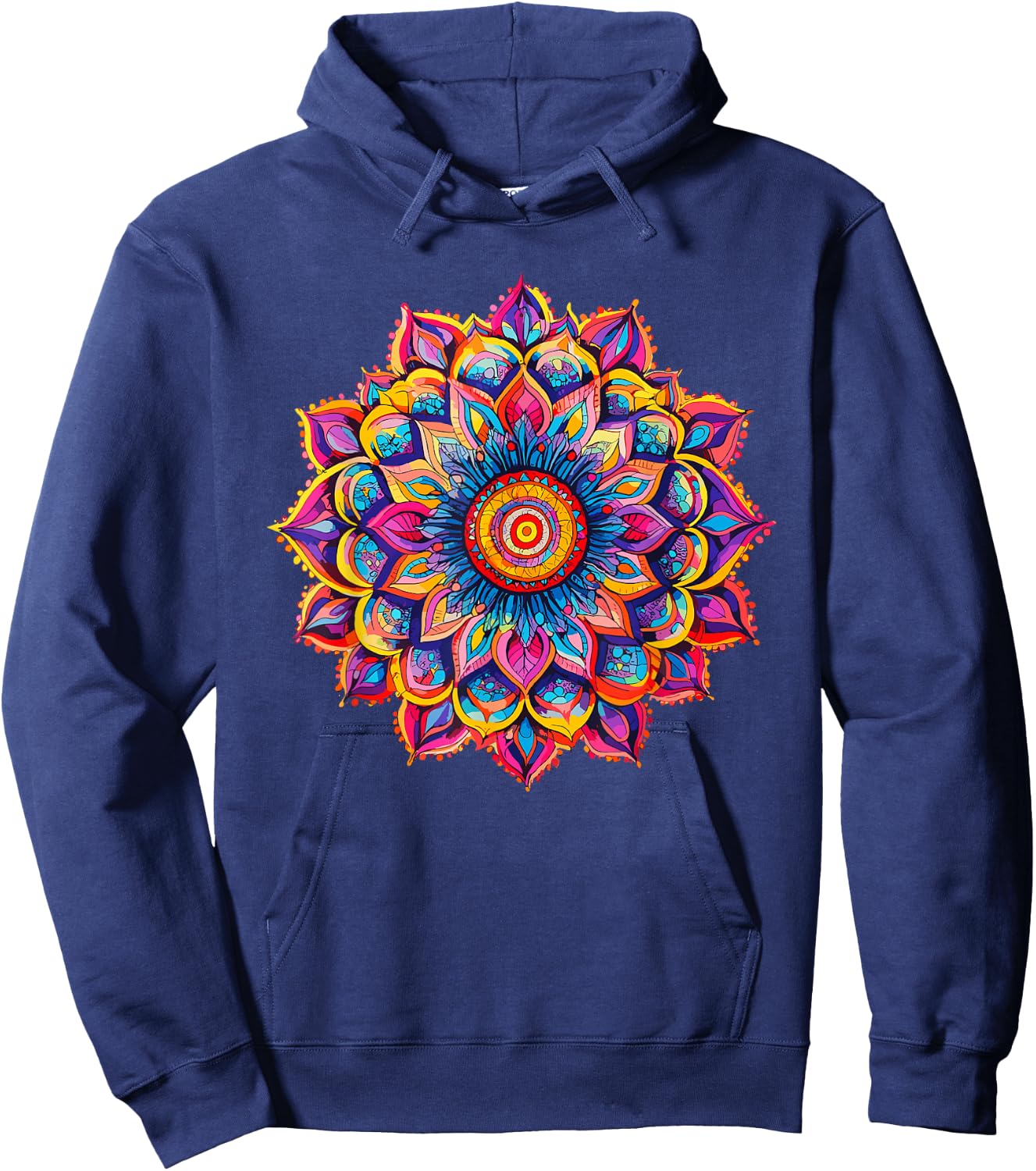 Vibrant Lotus Mandala Bohemian Chakra Symbol for Meditation Hoodie - Hoodie | Navy