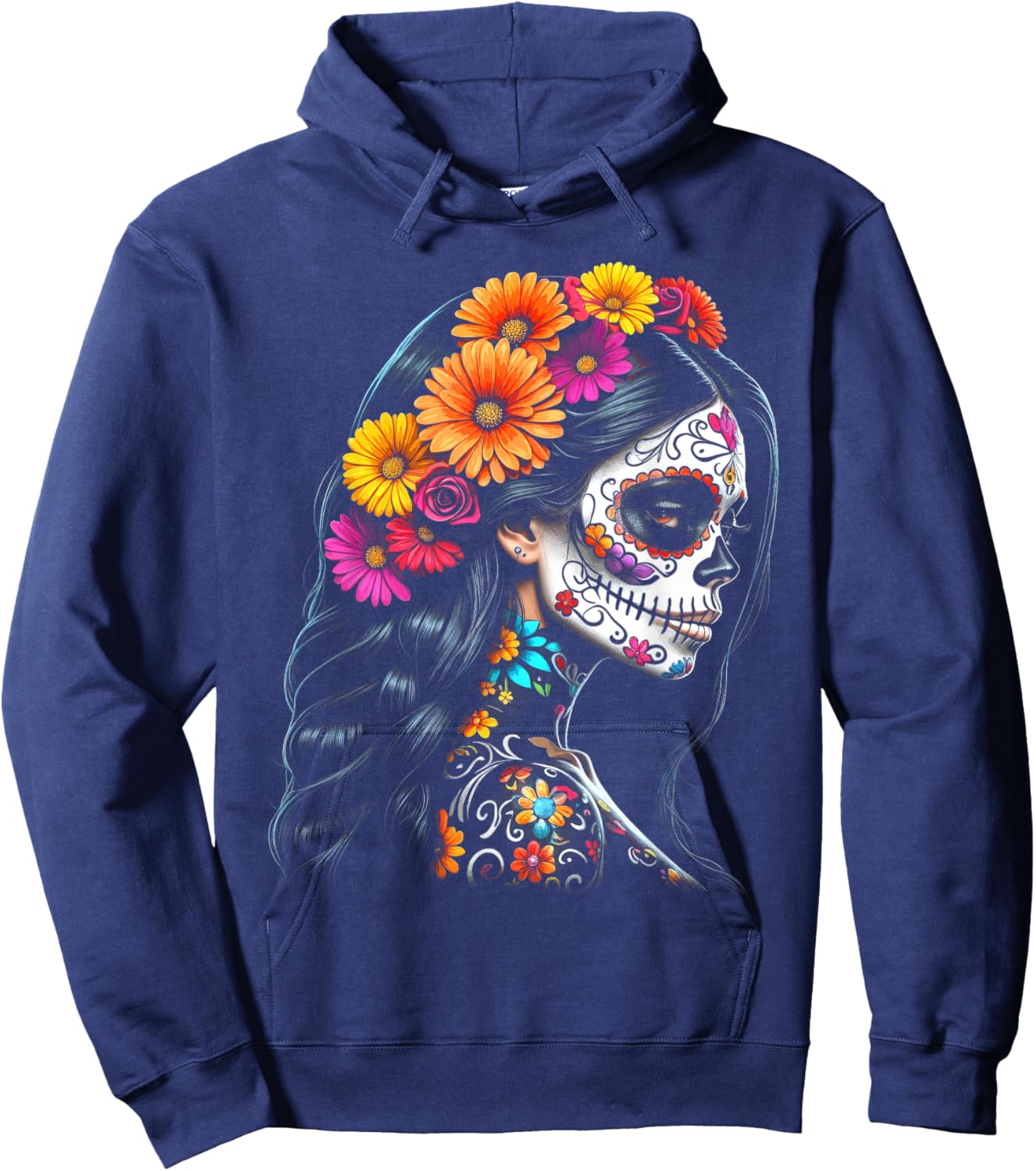 De Los Muertos La Catrina Day of the Dead Sugar Skull Women Hoodie - Hoodie | Navy
