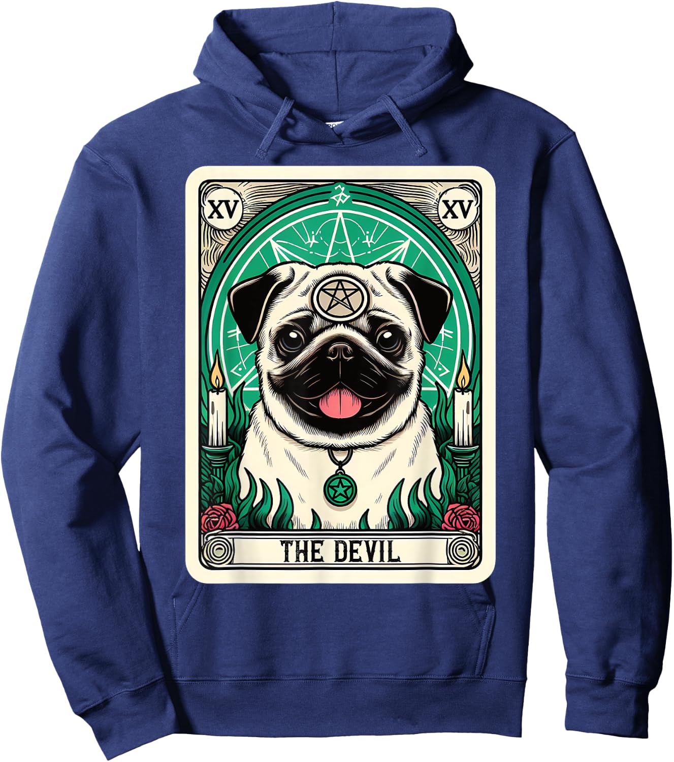 Tarot Card Dog The Devil, Satanic Goth Halloween Pug Women Hoodie - Hoodie | Navy