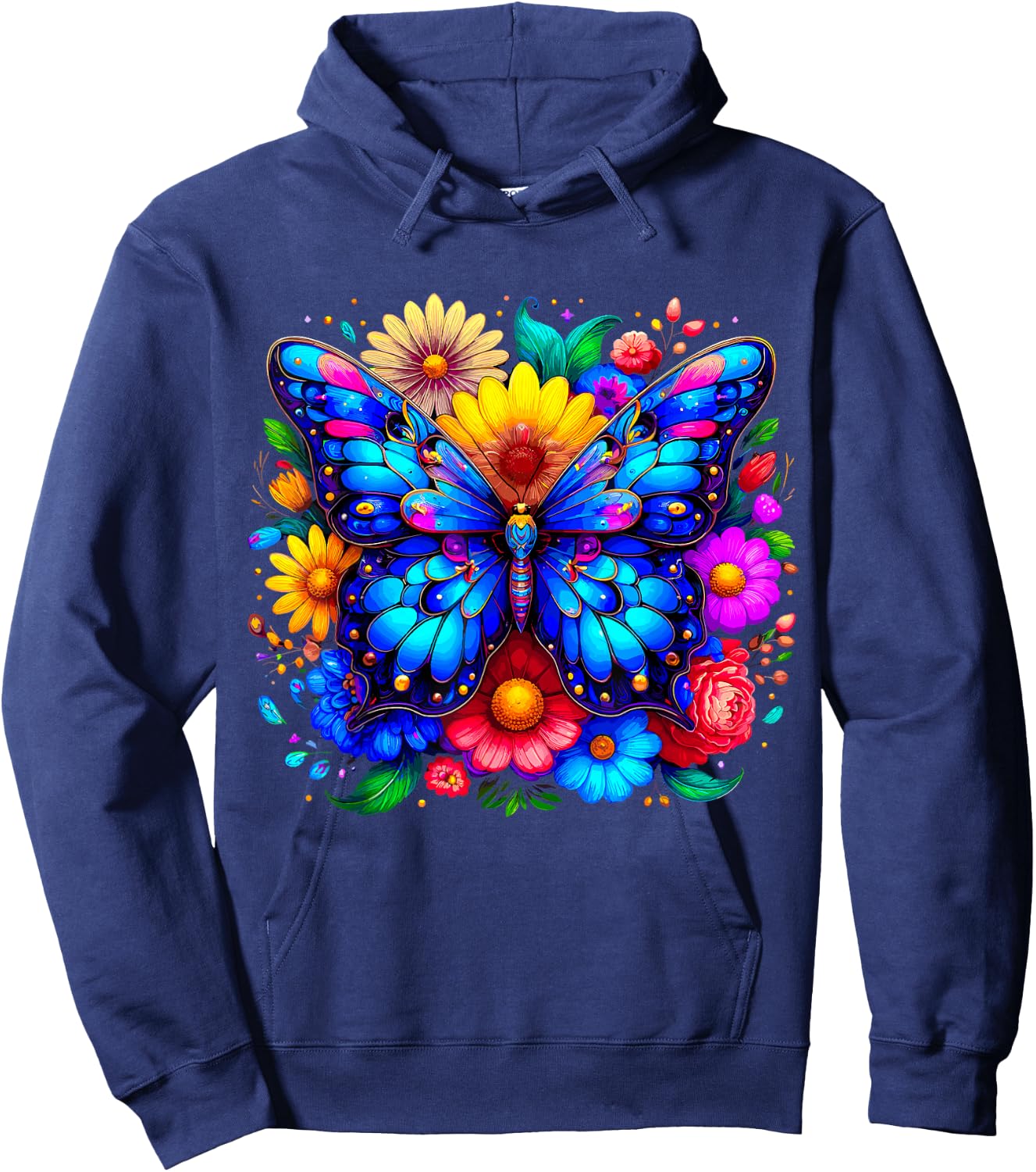 Butterfly and Flowers Hoodie - Hoodie | Navy