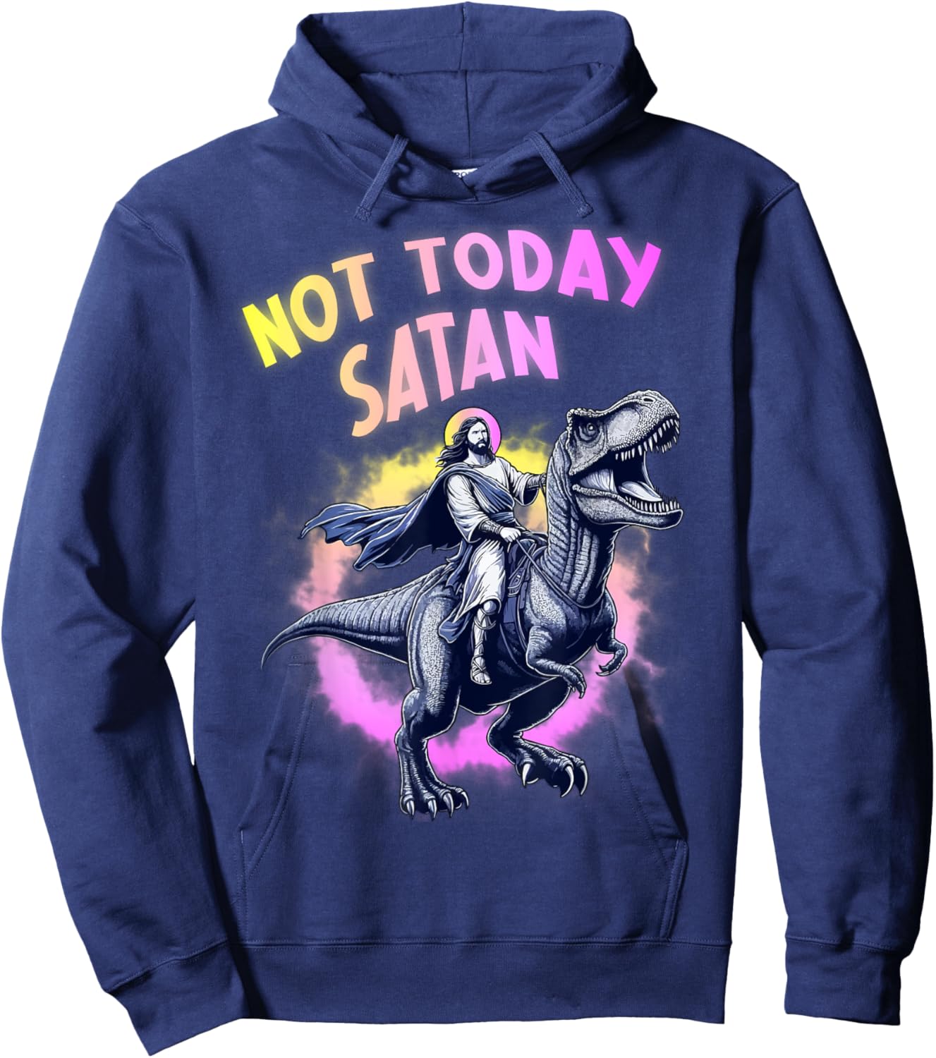 Not Today Satan Christian Humor Funny Jesus & Dinosaurus Hoodie - Hoodie | Navy