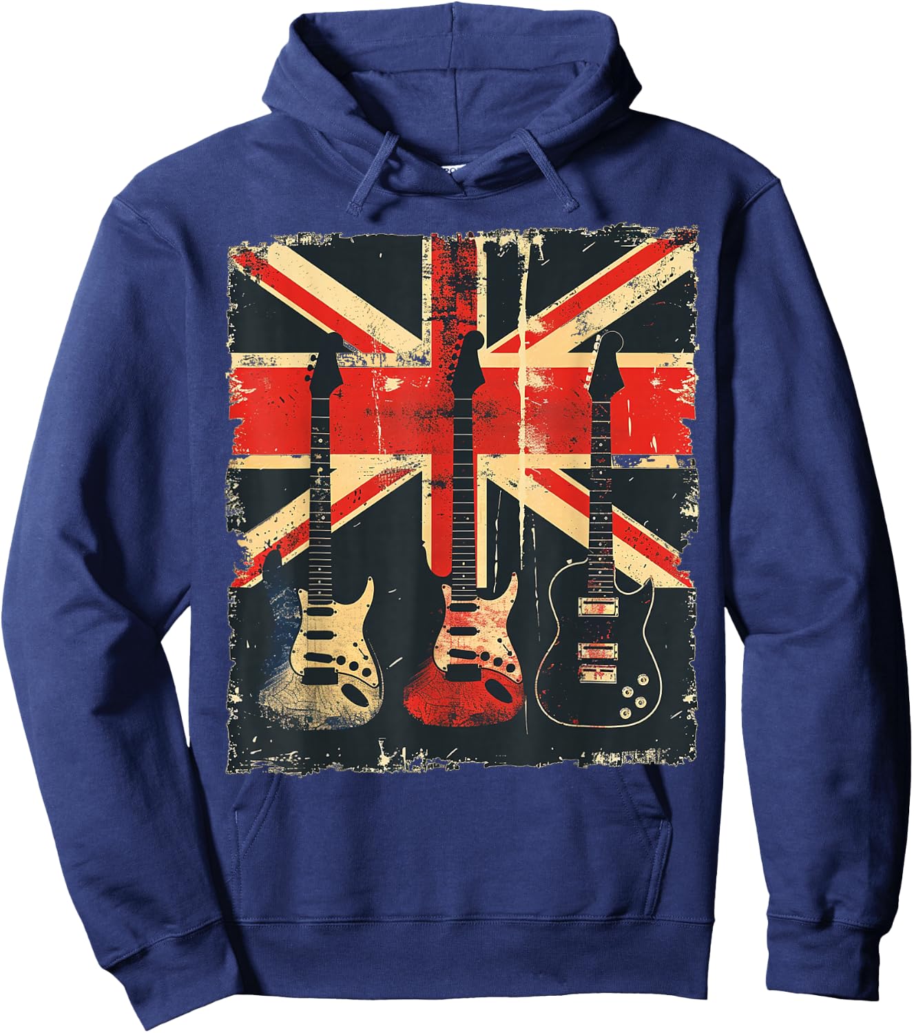 Vintage Guitar British Jack Union Flag Rock Guitarist Hoodie - Hoodie | Navy