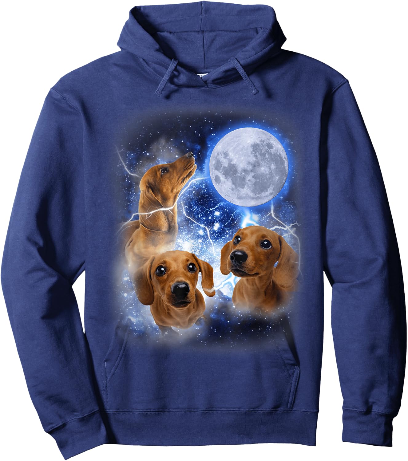 Three Dachshund Moon - Wiener Dog Humorous Doggo Meme Parody Hoodie - Hoodie | Navy