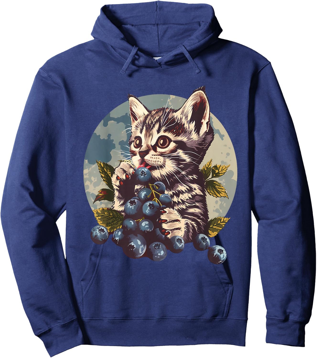 Blueberry Cat Blueberries Portrait Watercolor Animal Art Hoodie - Hoodie | Navy