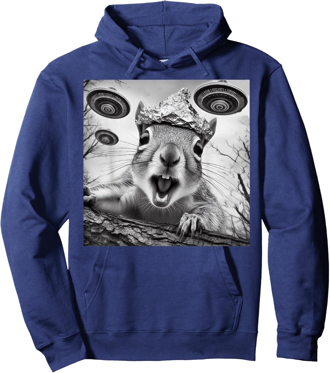 Funny Alien Squirrel Selfie With Tin Foil Hat UFO Encounter Hoodie - Hoodie | Navy