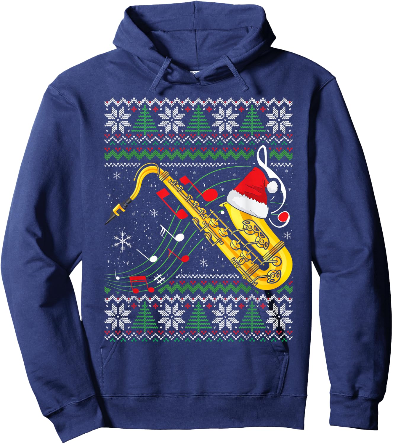 Saxophone Music Lover Xmas Ugly Saxophone Christmas Hoodie - Hoodie | Navy