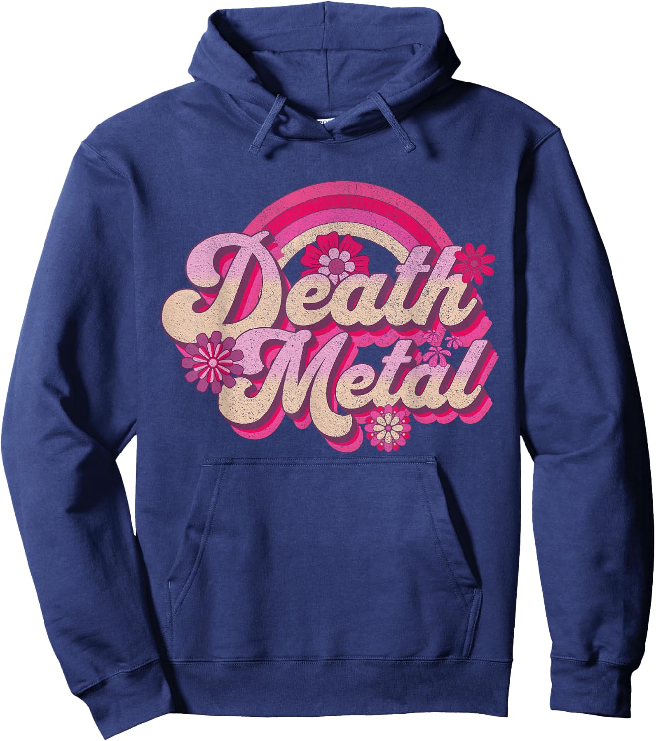 Funny Retro Vintage Music Metalhead Pink Rainbow Death Metal Hoodie - Hoodie | Navy