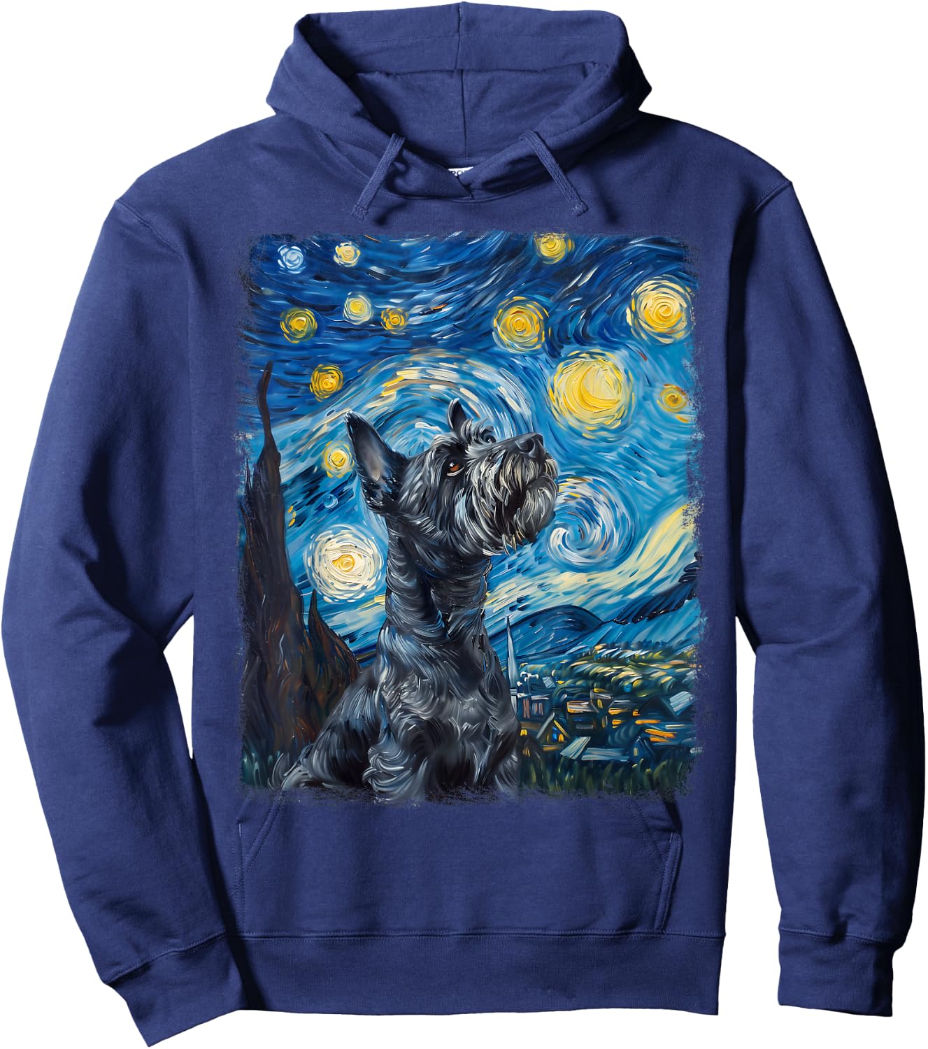 Schnauzer Dog Starry Night Painting Hoodie - Hoodie | Navy