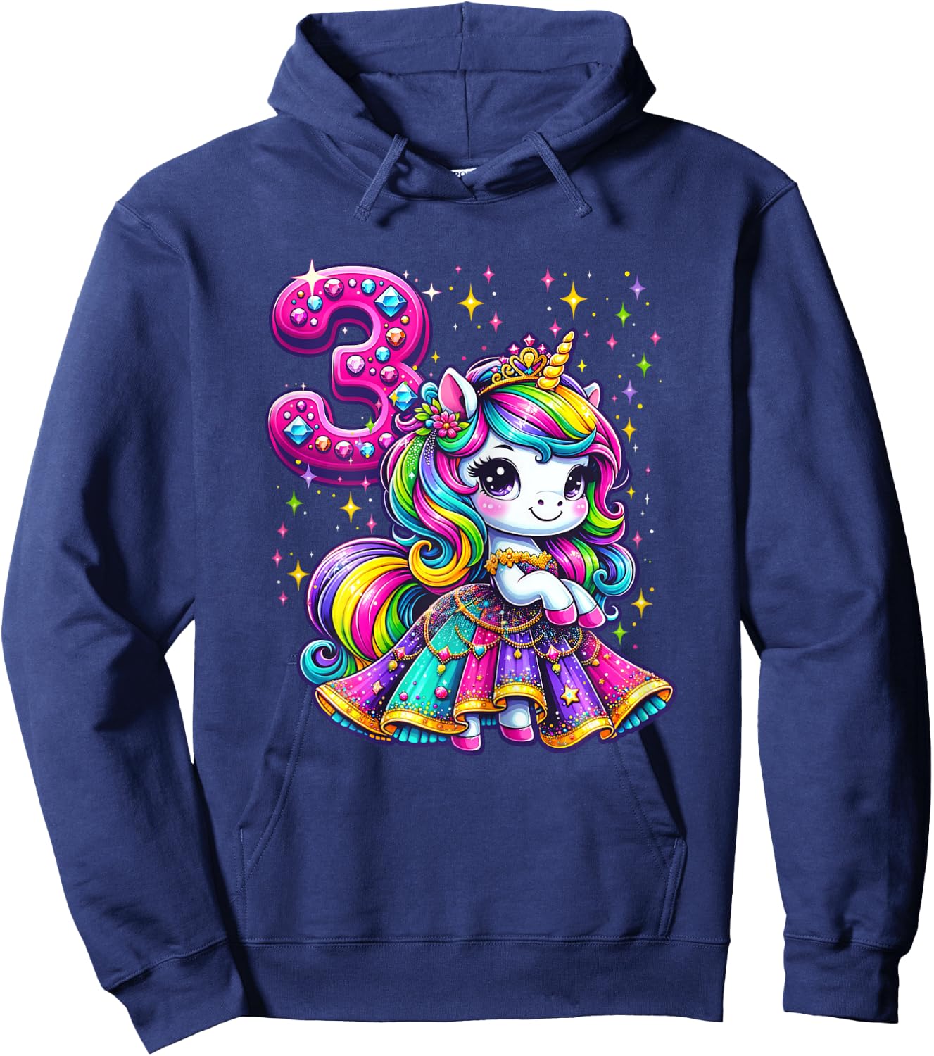 Unicorn Princess 3rd Birthday 3 Year Old Party Girls Outfit Hoodie - Hoodie | Navy