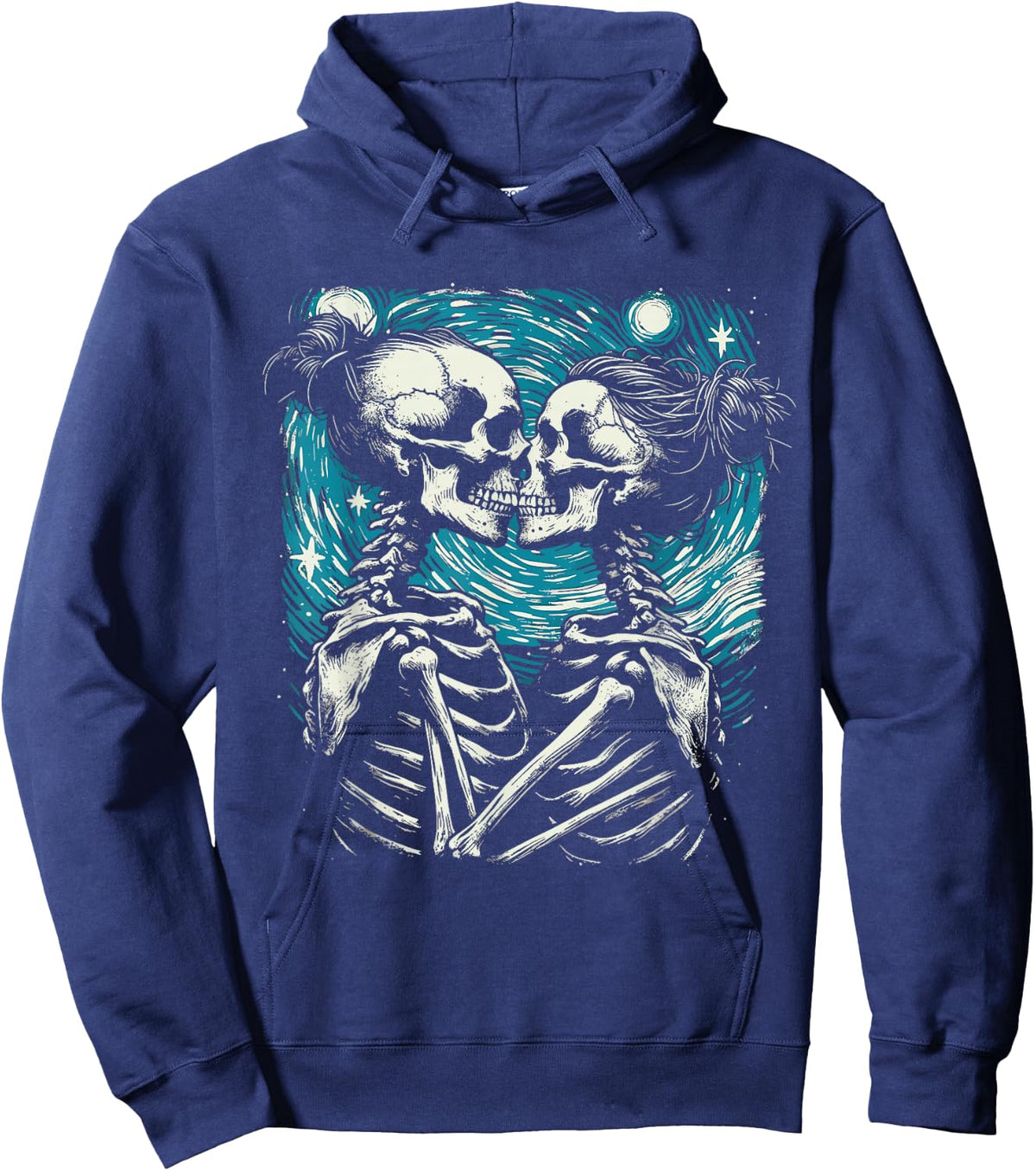 Van Gogh Starry Night in Lesbian Skeleton Occult Goth Couple Hoodie - Hoodie | Navy