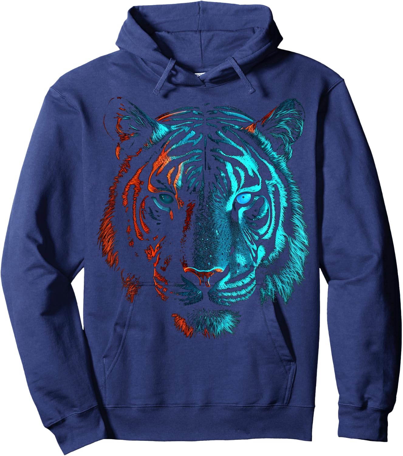 Tiger in Red and Blue - Animal Art Tiger Hoodie - Hoodie | Navy