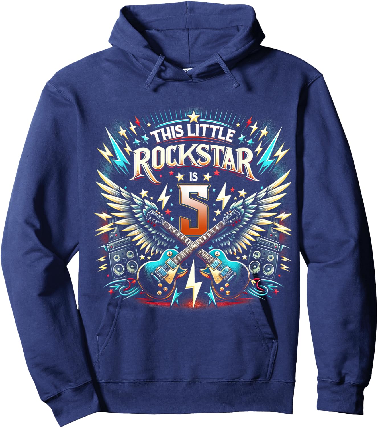 5th Birthday Rockstar Rock Music Hoodie - Hoodie | Navy