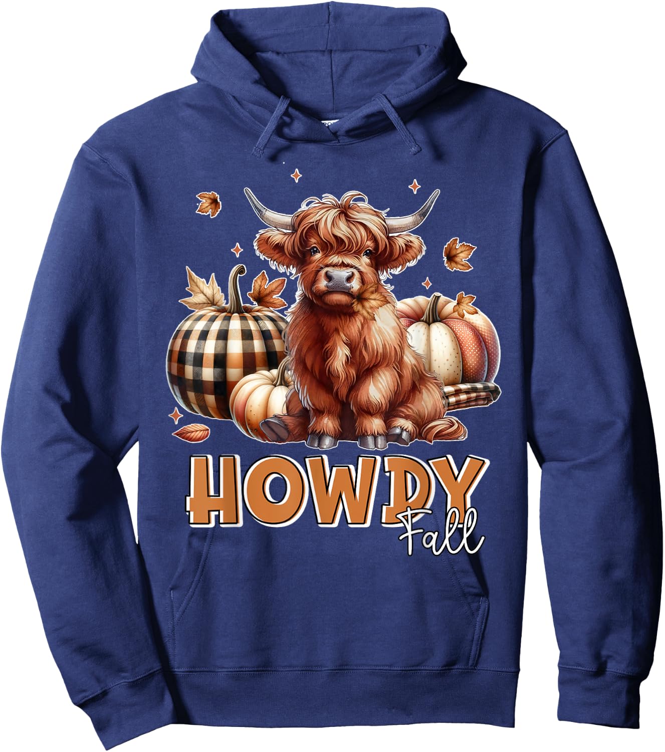 Howdy Fall Western Farm Country Highland Cow Autumn Pumpkin Hoodie - Hoodie | Navy