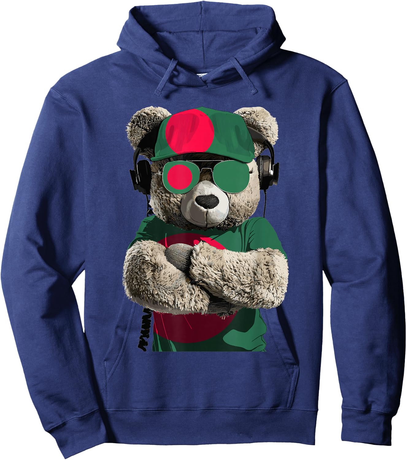 Bangladeshi Flag Bear Sunglasses Souvenir Product Bangladesh Hoodie - Hoodie | Navy