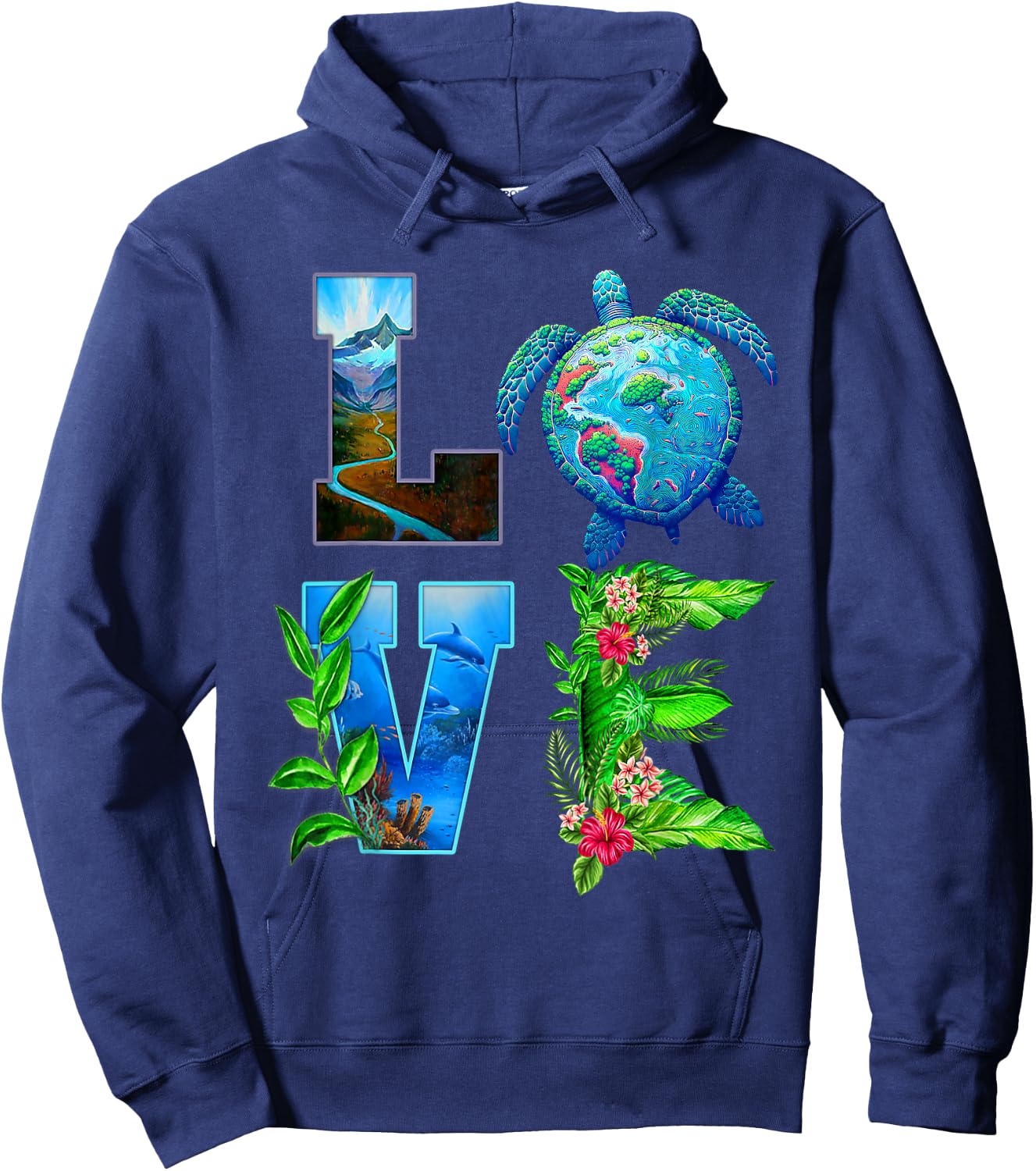 Love World Earth Day Planet Anniversary Turtle Hoodie - Hoodie | Navy