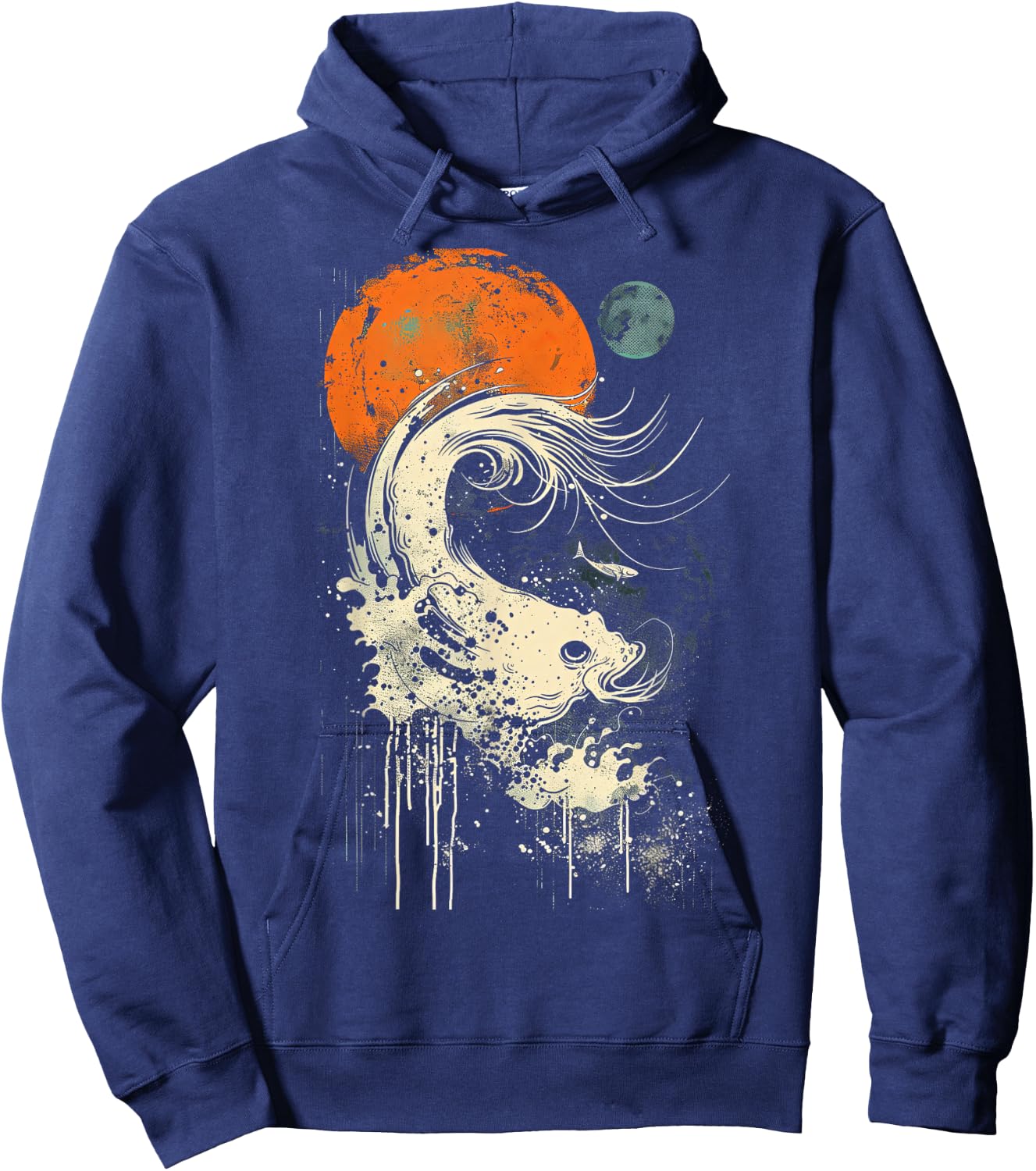 Wave Orange Black Surfing Graphic Hoodie - Hoodie | Navy