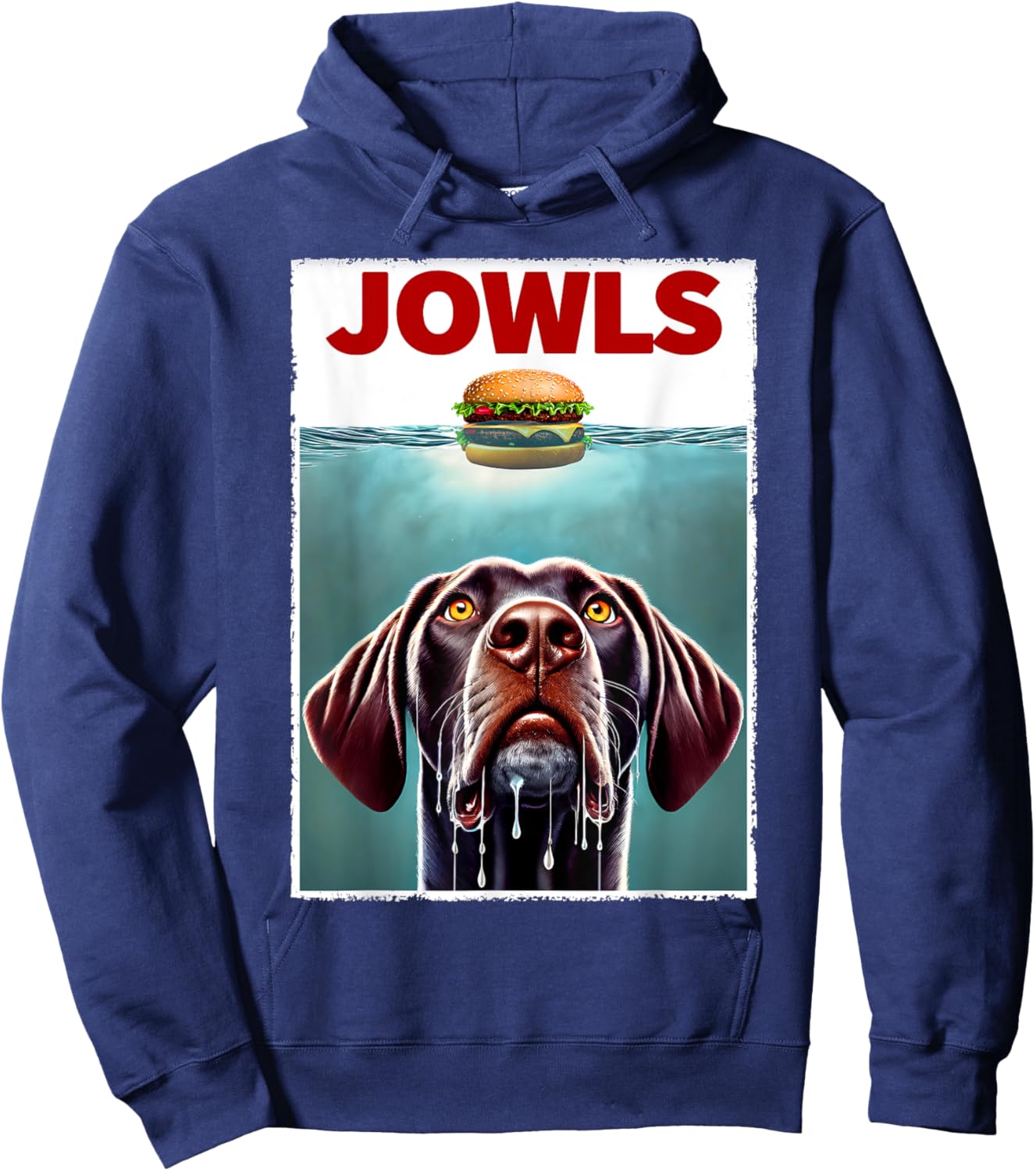 Funny German Shorthaired Pointer and Hamburger Parody Jowls Hoodie - Hoodie | Navy