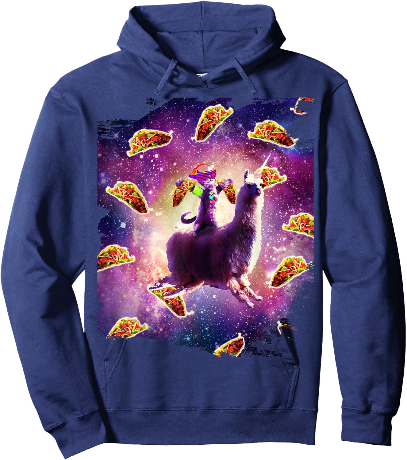 Rave Space Cat On Llama Unicorn - Taco Hoodie - Hoodie | Navy