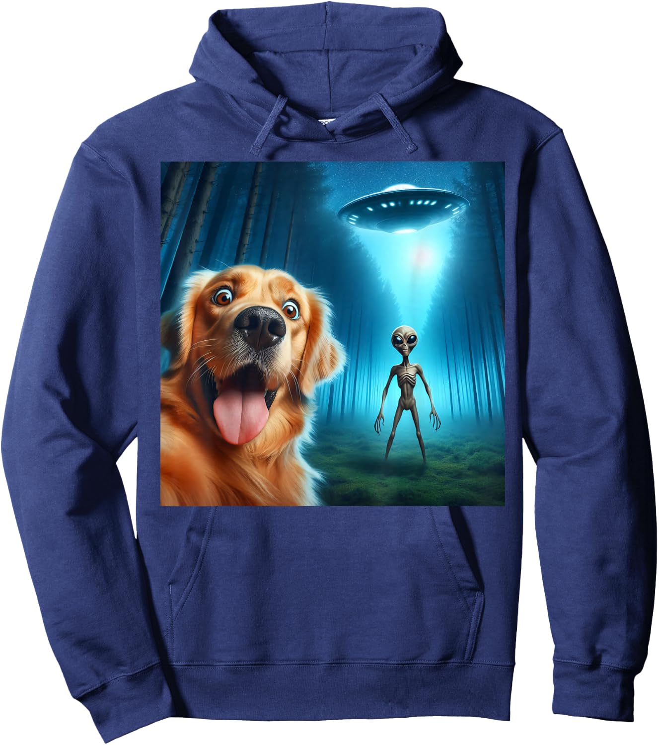 Golden Retriever Selfie Alien UFO Funny Hoodie - Hoodie | Navy