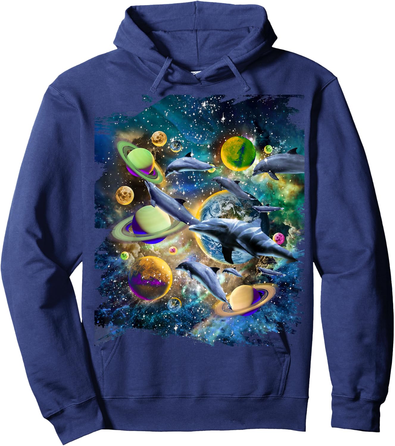 Celestial Space Dolphin, Space Planets Galaxy Dolphins Hoodie - Hoodie | Navy